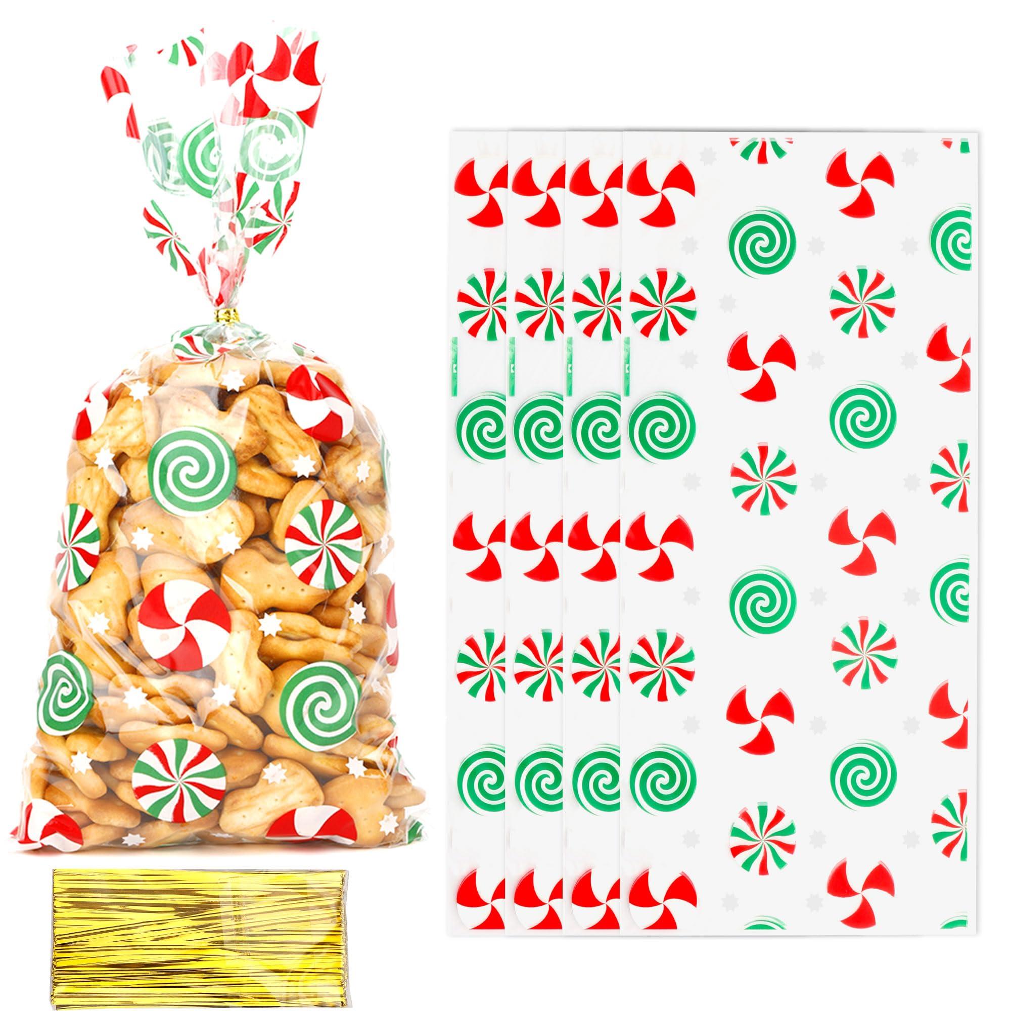 Luktastic Christmas Treat Bags, Christmas Cellophane Bags, 100Pcs Christmas Candy Bags, Cellophane Treat Bags with Twist Ties, Cellophane Gift Bags Cookie Bags Goodie Bags for Xmas Holiday Party Favors Supplies