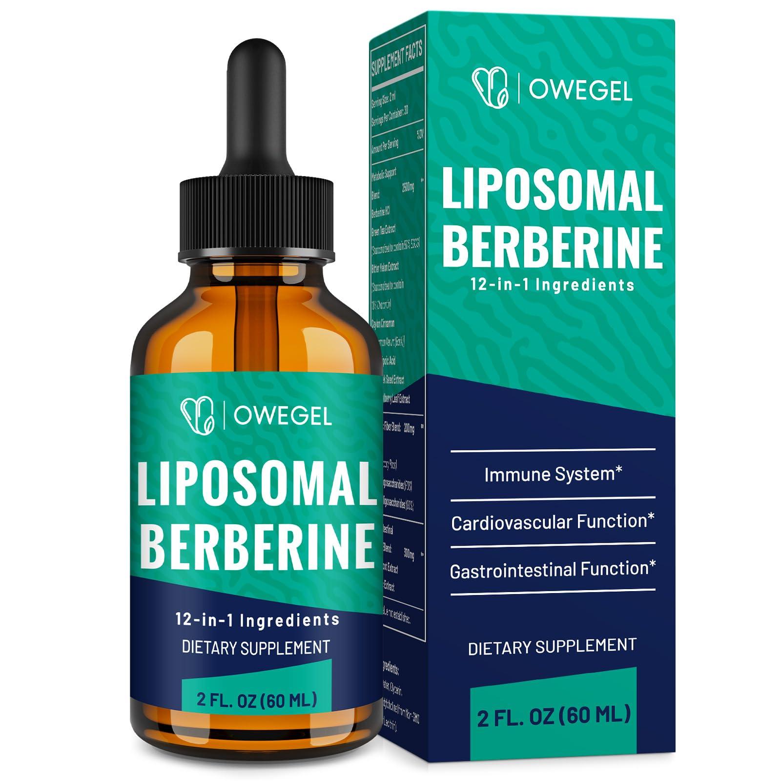 owegel owegel Berberine HCL Supplement 3000mg - Highly Absorbable Liposomal Berberine Liquid Drops - 12 in 1 Natural Ingredients - AMPK Activator - Supports Digestive - 2 Fl Oz