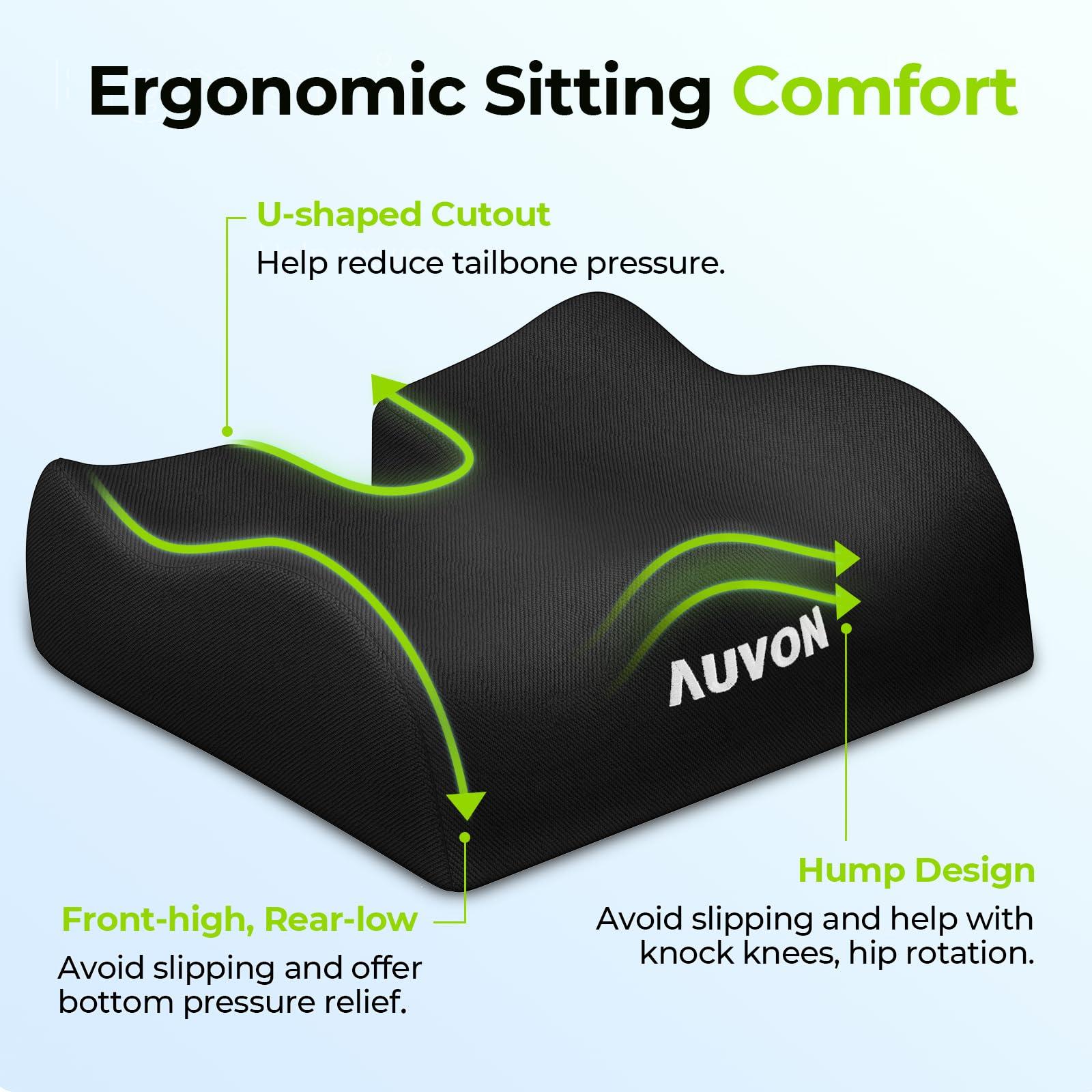 AUVON AUVON Anti-Slip Wheelchair Cushions with Front High Rear Low & Hump Design, Ergonomic Seat Cushion to Optimize Sitting Posture, Chair Cushions Relieve Sciatica, Back, Pressure Sore & Ulcer Pain
