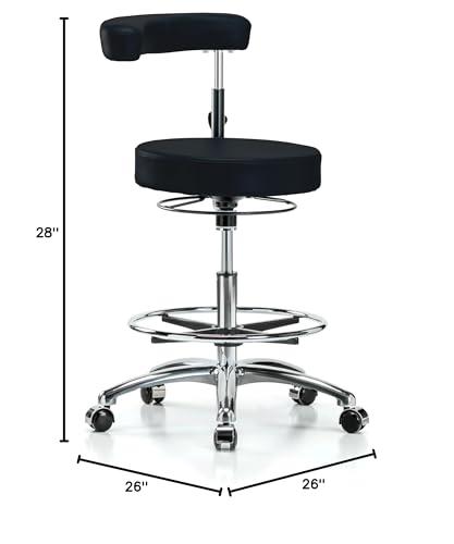 Perch Chairs & Stools Perch Chrome Rolling Dental Stool Adjustable Height with Procedure Arm and Foot Ring for Carpet Or Linoleum - Workbench Height - Black Vinyl - Dental Assistant Rolling Stool with Wheels