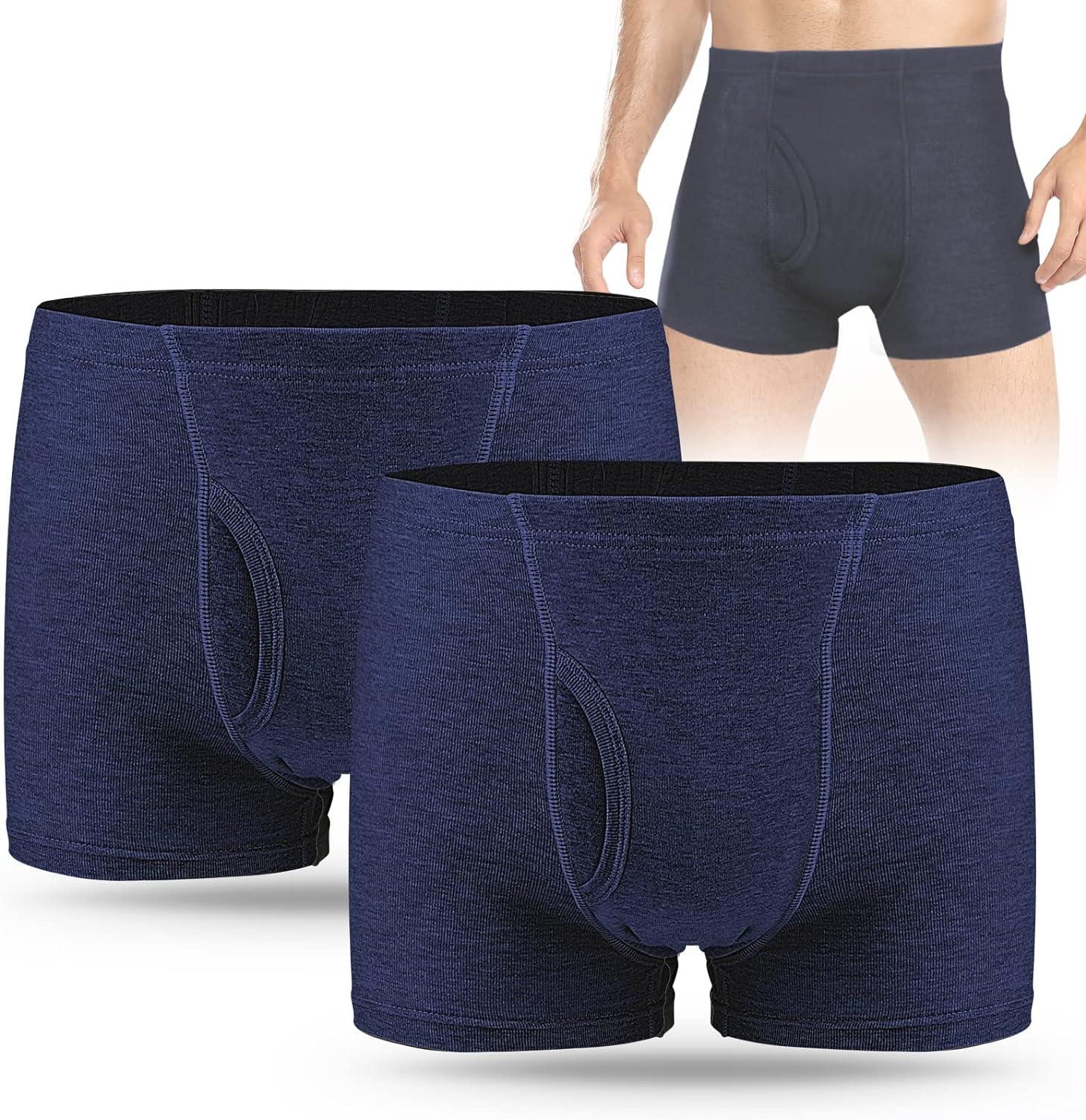 AutoTime Men\'s Incontinence Underwear 2PCS Incontinence Boxer Briefs Absorption Protection Washable Incontinence Underwear for Men Leak Proof Underwear with Front & Rear Absorbent Area 200ML (Blue, Small)