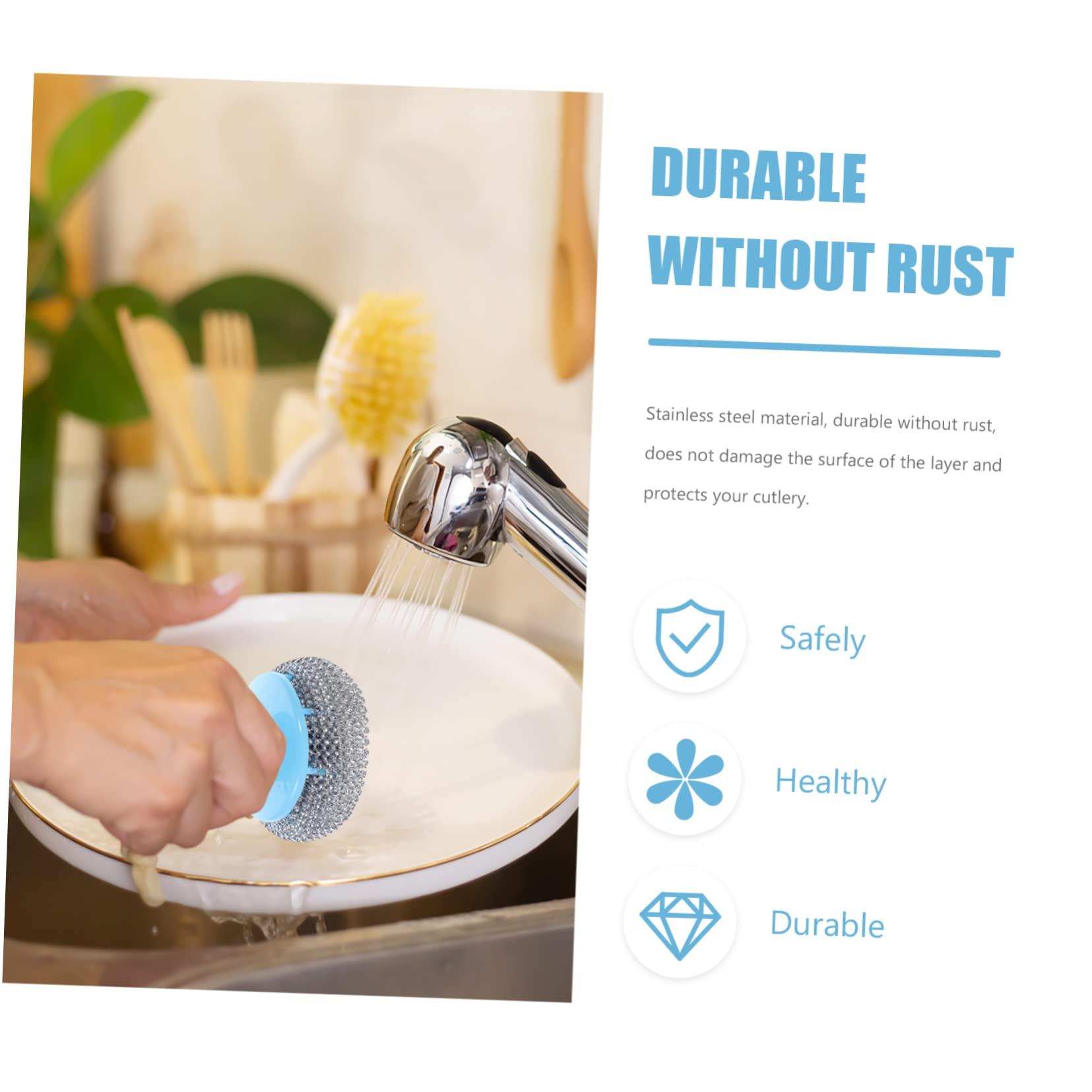 Healeved 10 Sets Wire Brush Handle Pot Cleaning Ball Pot Scrubber Grill Stone Cleaning Block Metal Scrubber Pan Scrubber Pot Cleaning Brush Home Pot Washing Tool Stainless Steel Scrubber