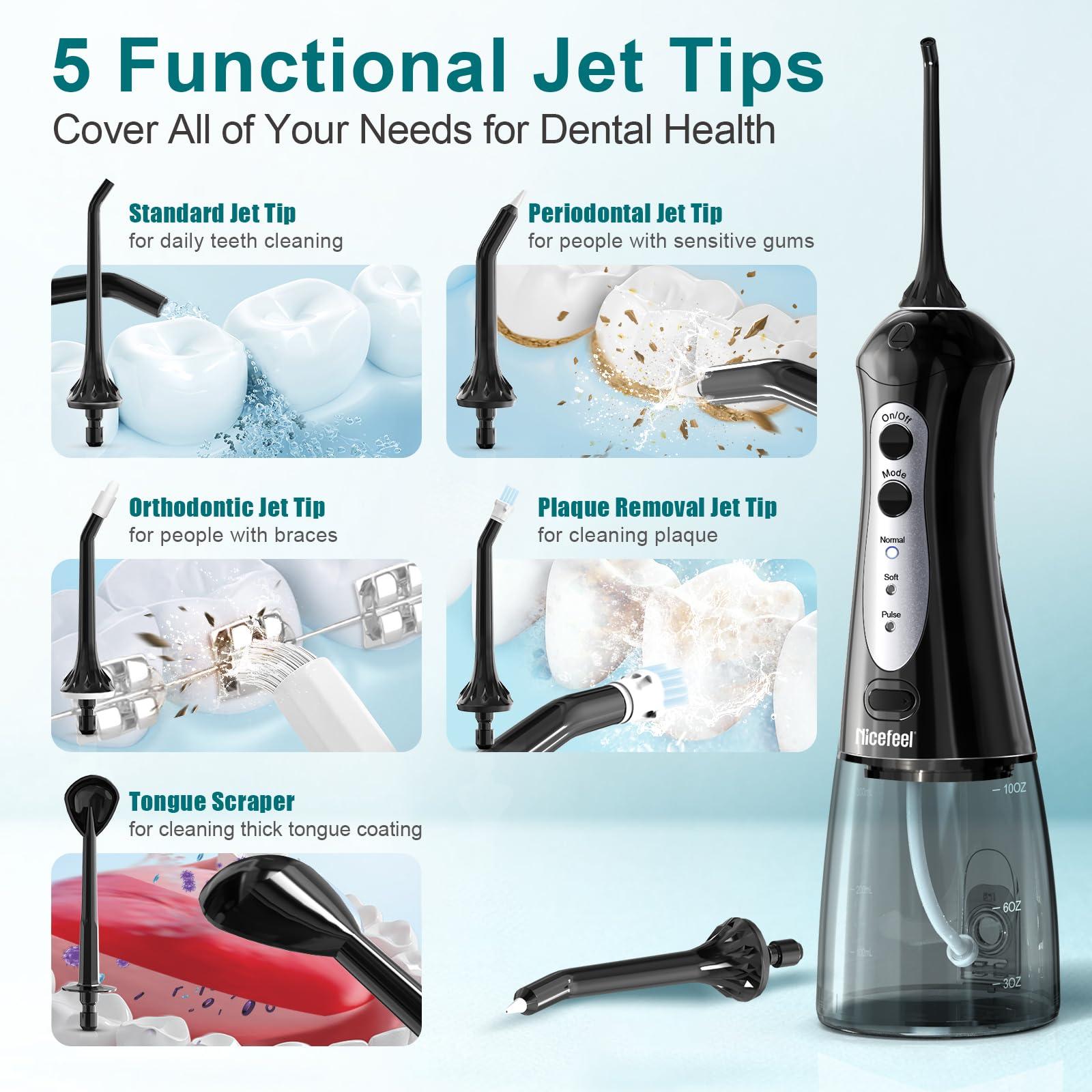 Nicefeel Nicefeel Cordless Water Dental Flosser 300ML BPA-Free Portable Oral Irrigator, 3 Cleaning Modes, Fast Charge, IPX7 Waterproof for Teeth, Gums & Tonsil Stones Home & Travel Use