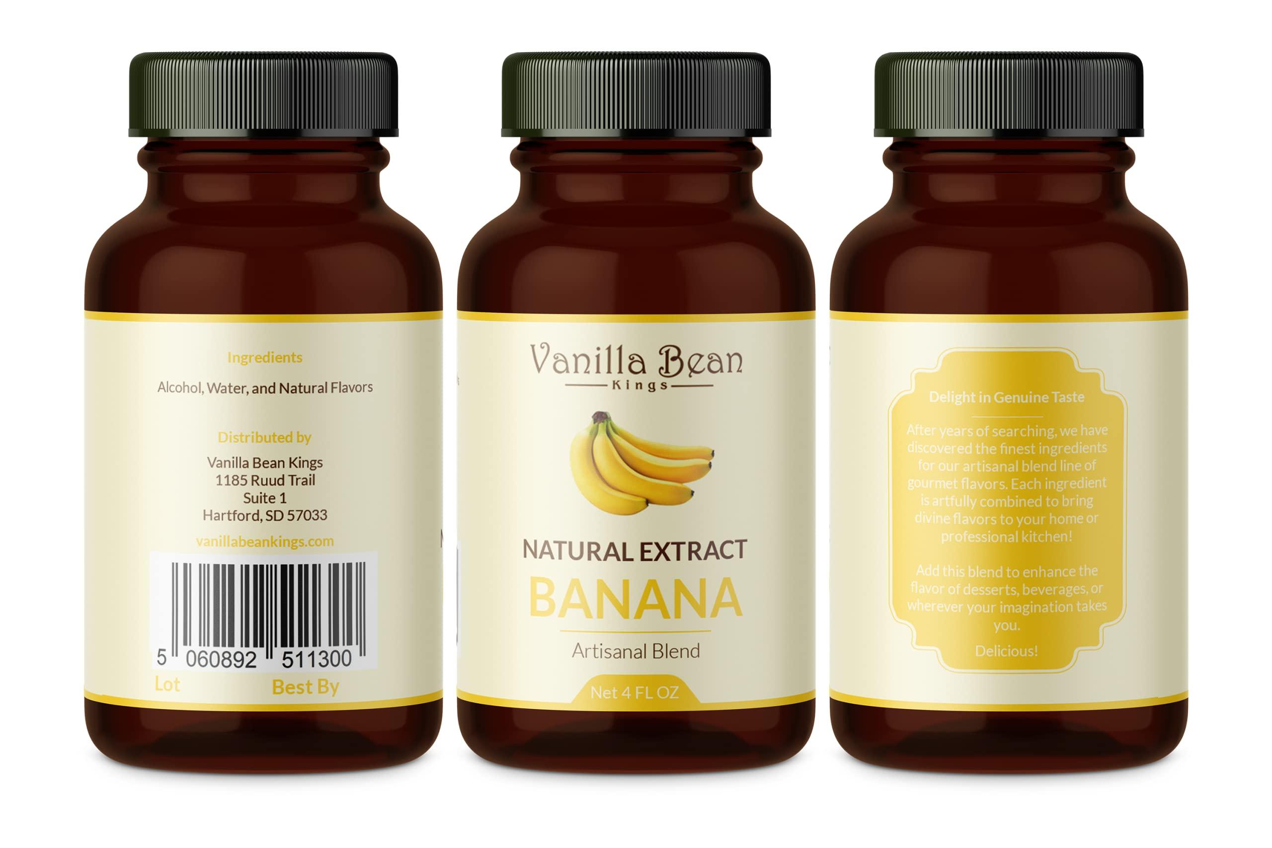 Vanilla Bean Kings Natural Banana Extract for Baking and Flavoring - 4 OZ - Premium Quality Natural Flavors for Baked Goods, Desserts, & Cooking