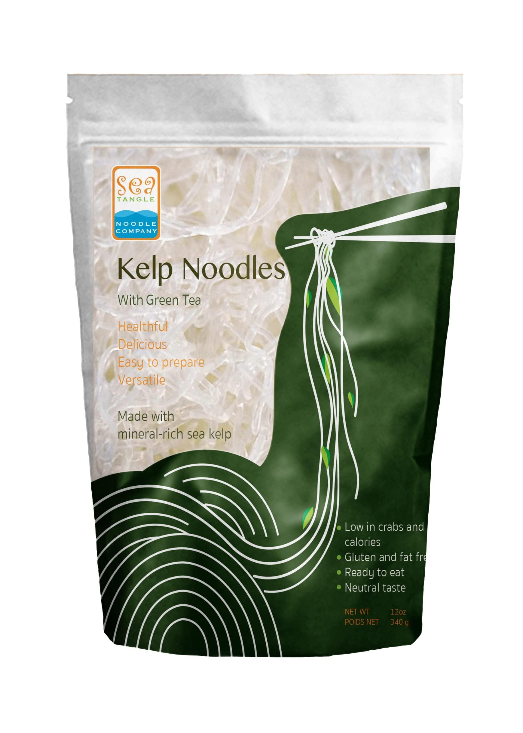 SEA TANGLE NOODLE COMPANY Sea Tangle Organic Green Tea Kelp Noodles (12oz) - Low Calorie Asian Noodles for Healthy Noodle Dishes - Gluten Free, Keto Noodle Sub for Rice Noodles, Glass Noodles, Pad Thai Noodles, Vermicelli
