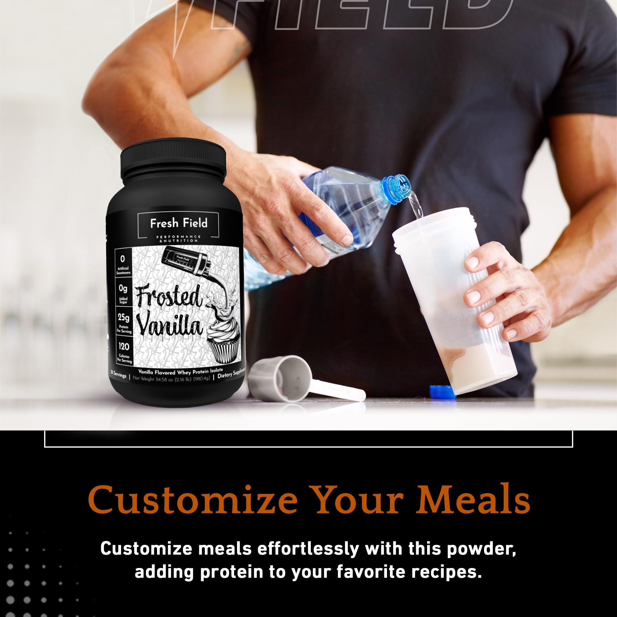 Fresh Field Vanilla Protein Powder - Whey Protein Isolate Powder (25 gm) - Gluten Free Protein - Soy Free 100% Whey Isolate Protein - Sugar Free - 30 Servings with One Scoop Size