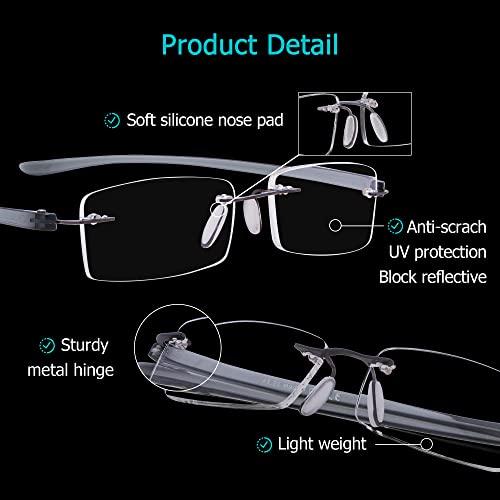 LUR READING GLASSES 7 pack Small Lens Rimless Readers (Silver)