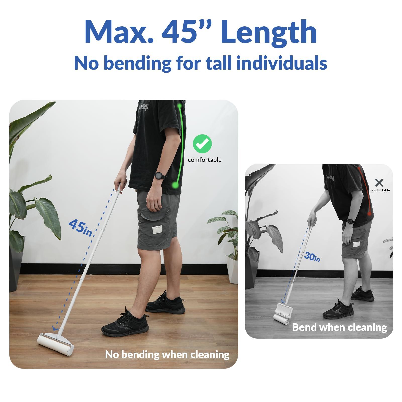 DELOMO Large Lint Rollers for Carpet, Sticky Rollers for Floor DELOMO 9.45 in with 3 Extendable Handle,Long Handle Sticky Mop for Cleaning Carpets, Cars, Clothing, and Pet Hair