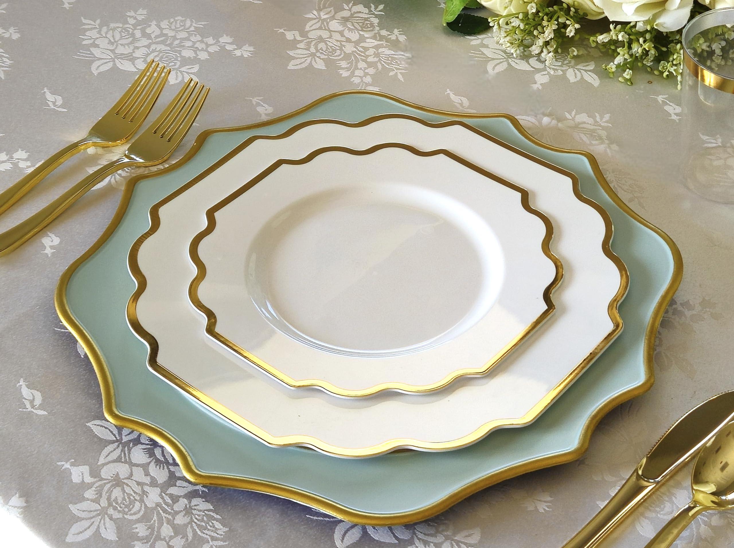 OCCASIONS FINEST PLASTIC TABLEWARE " OCCASIONS " 120 Plates Pack, Heavyweight Disposable Wedding Party Plastic Plates (8'' Appetizer/Dessert PlateImperial in White & Gold)