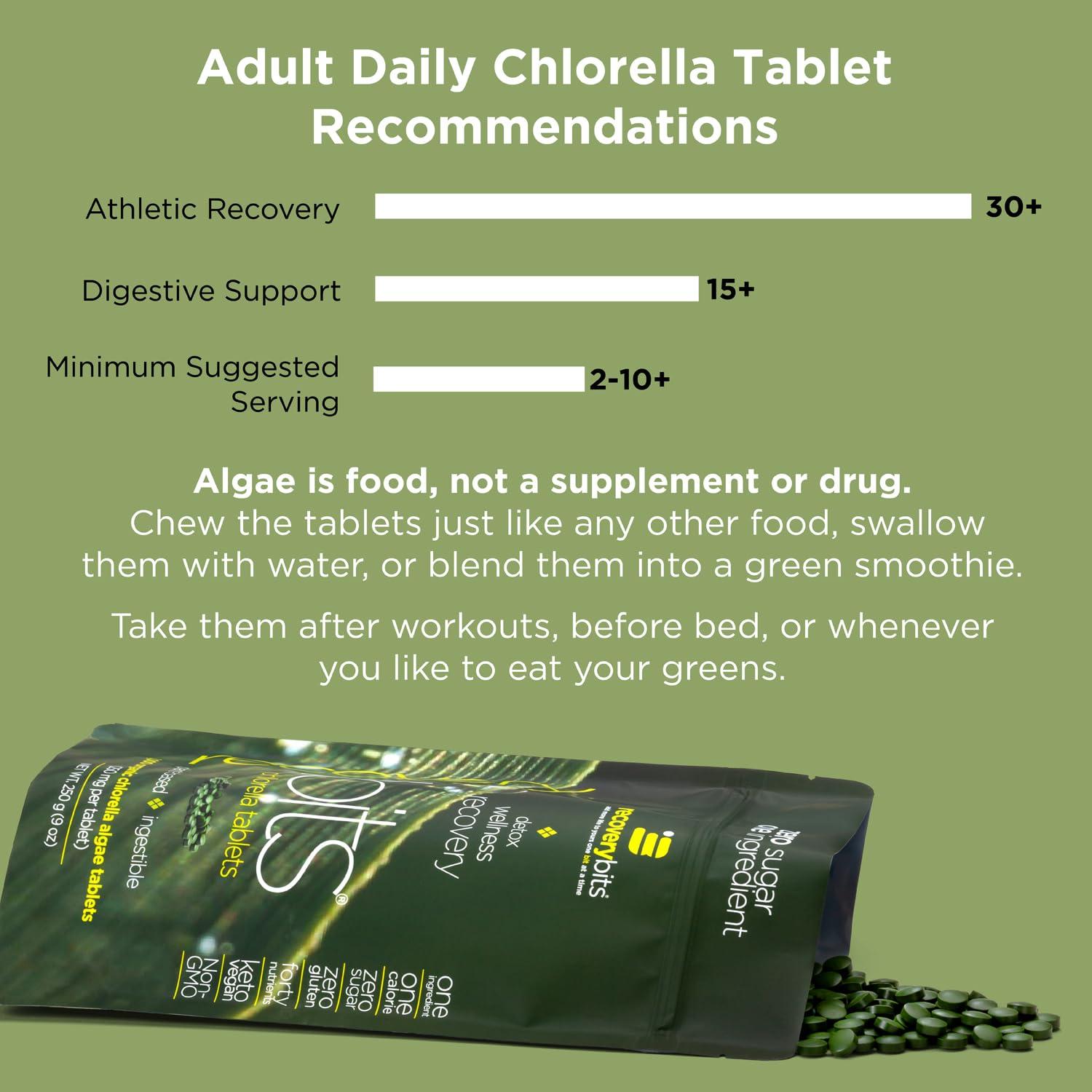 ENERGYBITS RECOVERYbits - Organic Chlorella Tablets - Plant-Based Algae Superfood - Chlorophyll - Cracked Cell Wall - Energy - Immune System - Detox - Keto - Vegan - Non-GMO - Large Canister - 1000 Tablets