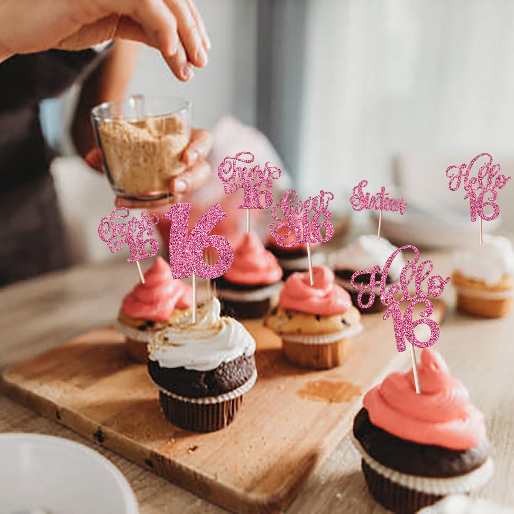 Rsstarxi Rsstarxi 30 Pack Sweet 16 Cupcake Toppers 16th Birthday Cupcake Decorations Hello Cheers to 16 Years Sixteen Birthday Cupcake Picks for Wedding Anniversary 16 Birthday Party Cake Decorfations Pink