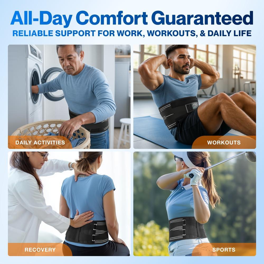 Modvel Modvel Back Braces for Lower Back Pain Relief with 6 Stays, Breathable Back Support Belt for Men/Women for work, Anti-skid lumbar support belt with 16-hole Mesh for sciatica (M)