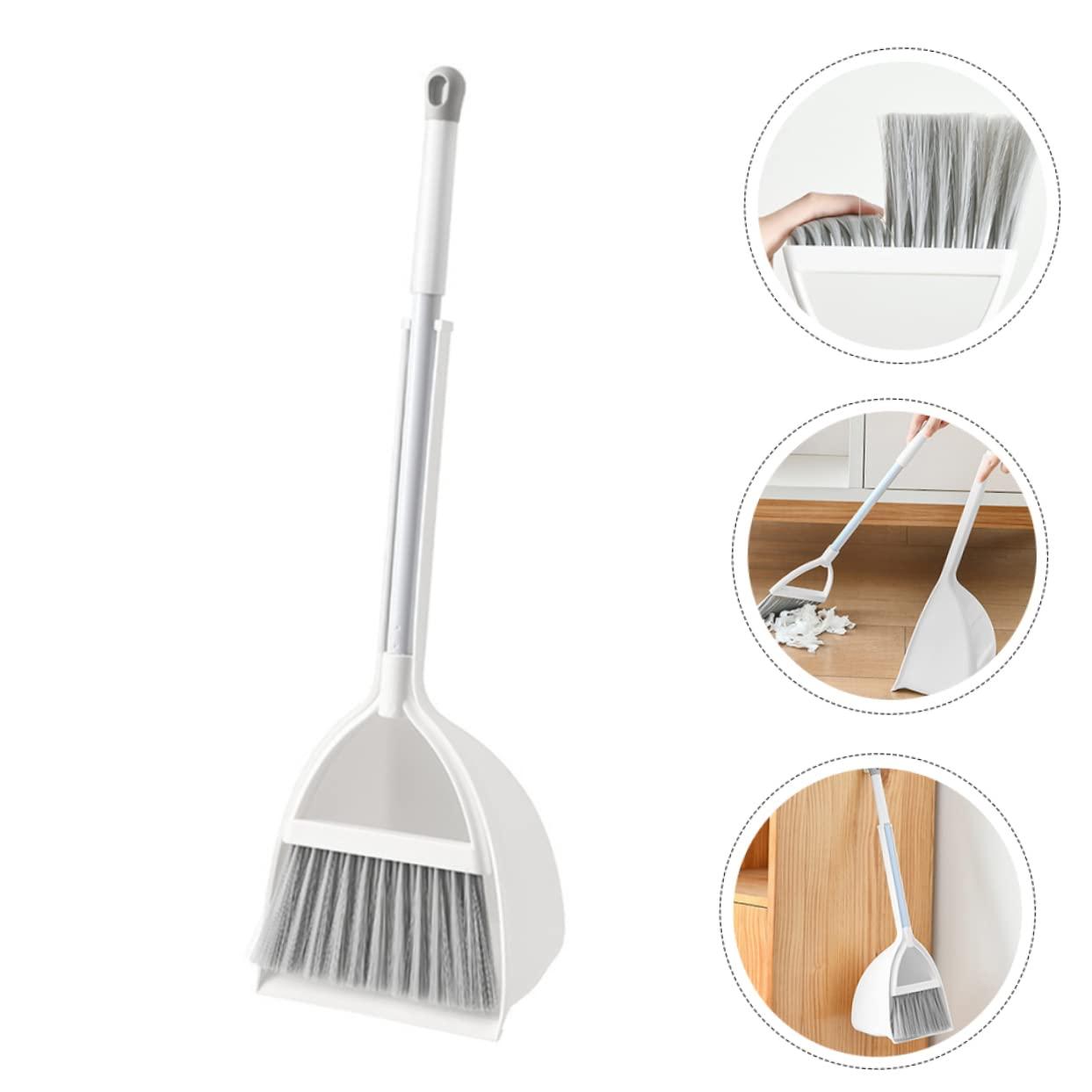 Ipetboom Dustpan Brush Set Mini Broom with Dustpan Little Housekeeping Helper Handle Upright Dustpan Floor Sweeping Tool for Home Office Shop Kitchen