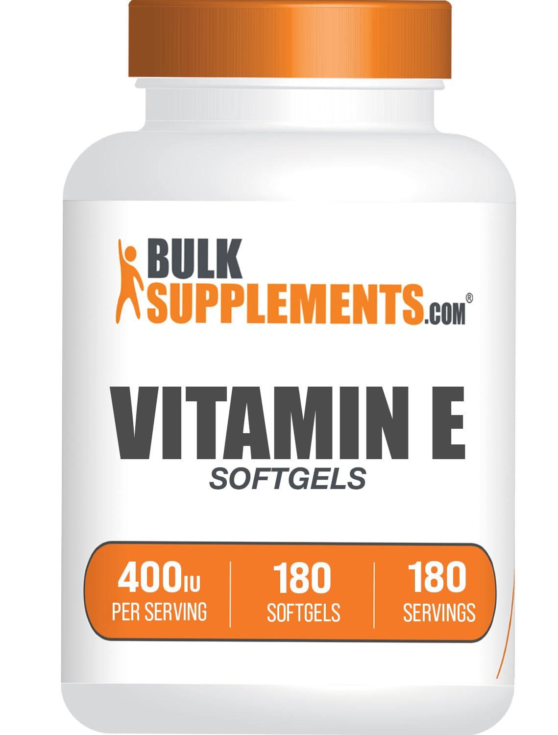 BULKSUPPLEMENTS.COM BulkSupplements.com Vitamin E 400 IU Softgels - Vitamin E Supplement, Vitamin E Softgels - as D-Alpha-Tocopherol, Antioxidants - Gluten Free, 1 Softgel per Serving, 180 Count (Pack of 1)