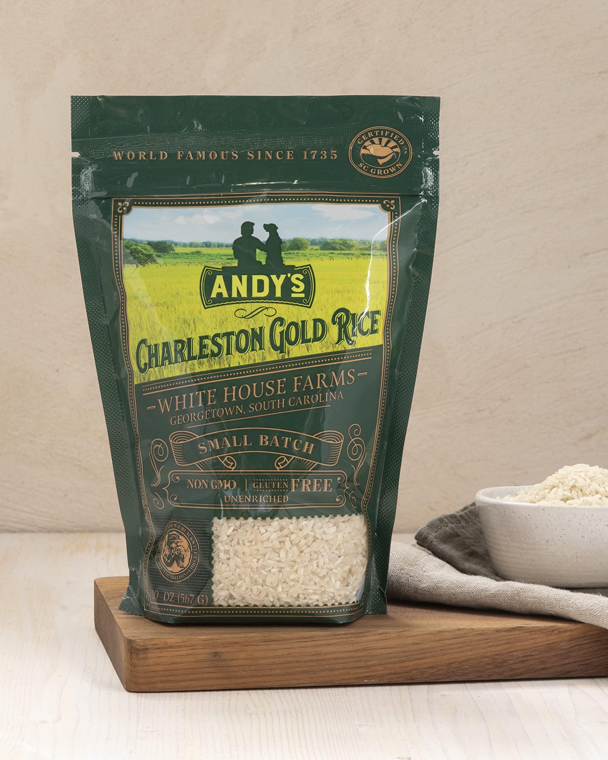 Andy's Andys Organic Carolina Gold Rice | Charleston Gold Long Grain White Rice | Gluten Free, Non GMO & Sugar Free | Aromatic | Harvested in the USA | 1 Pack | 20 Oz (1.25lb)