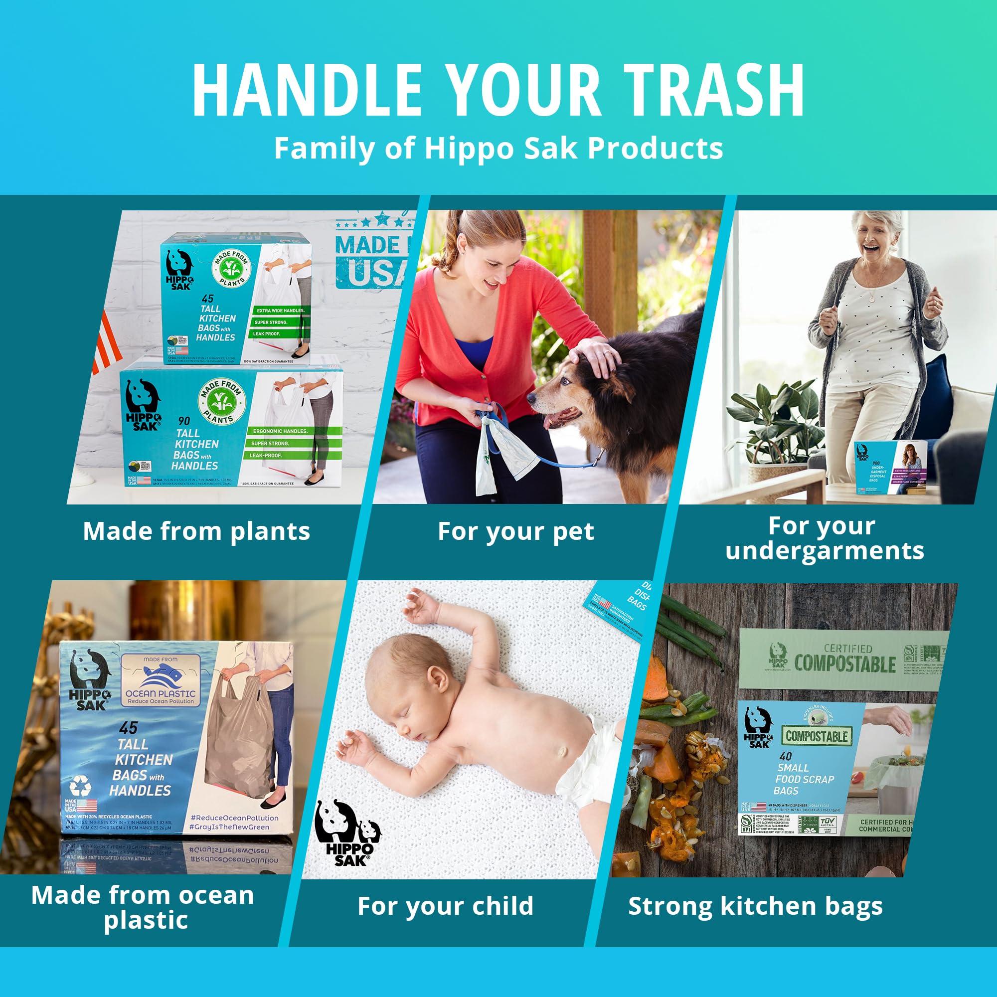 Hippo Sak Hippo Sak - Tall Kitchen Garbage Bags with Ergonomic Handles - 13 Gallon Trash Bags - Super Strong, Patented Reinforced Bottom & Leak Proof Tall Kitchen Trash Bags - Heavy Duty Trash Bags (45 Count)