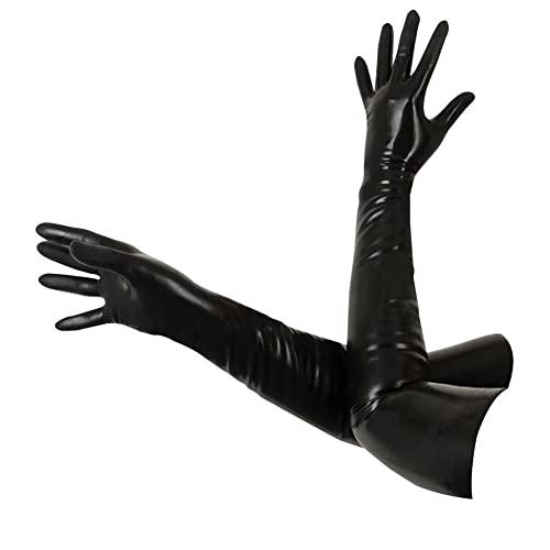 Yilen Latex Long Gloves For Women Black Latex Rubber Arm Mens Mittens Natural Latex Gloves (S, Black)