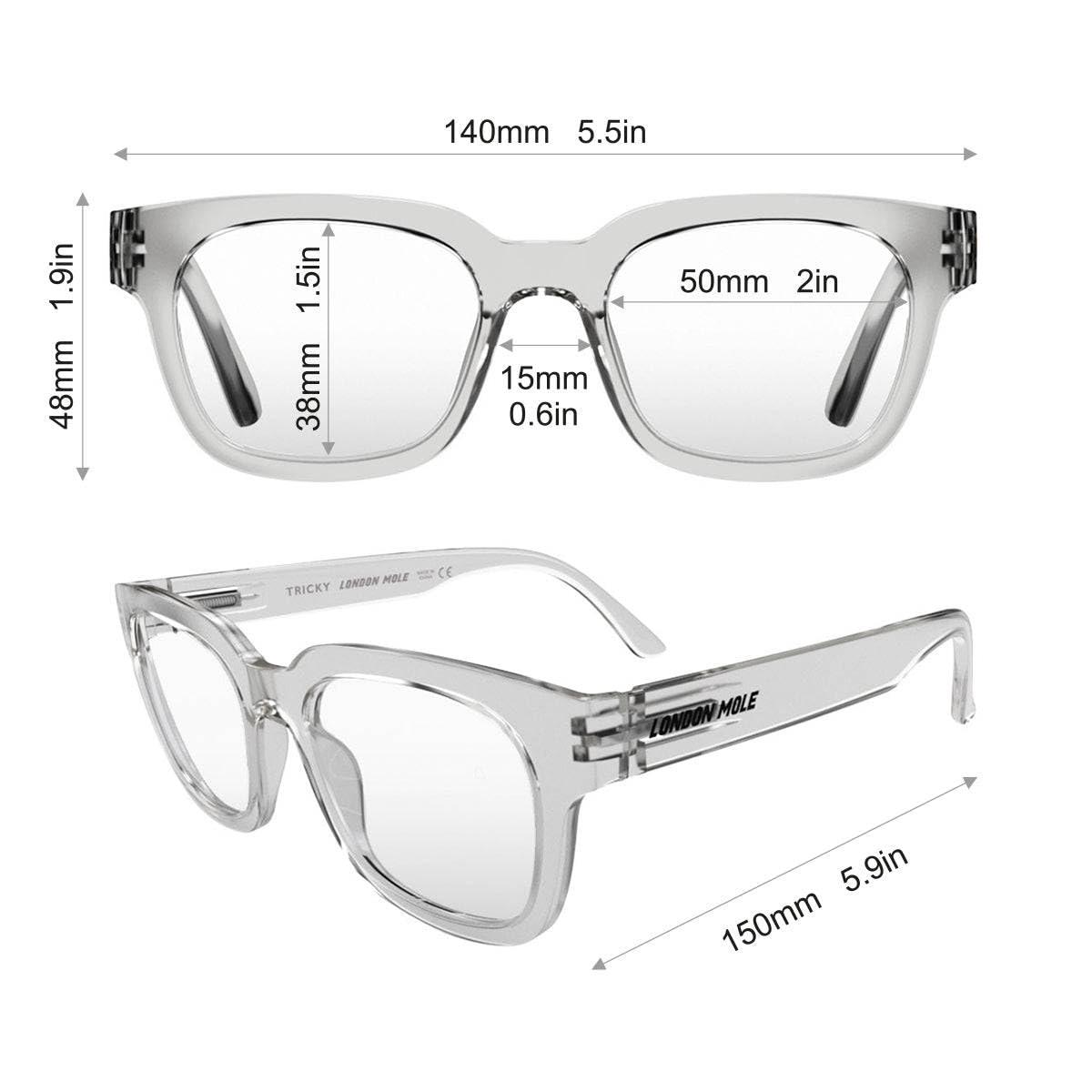 LONDON MOLE LONDON MOLE Eyewear | Reading Glasses | Rectangular Glasses | Cool Readers | Men\'s Women\'s Unisex | Spring Hinges | Transparent | + 3.0