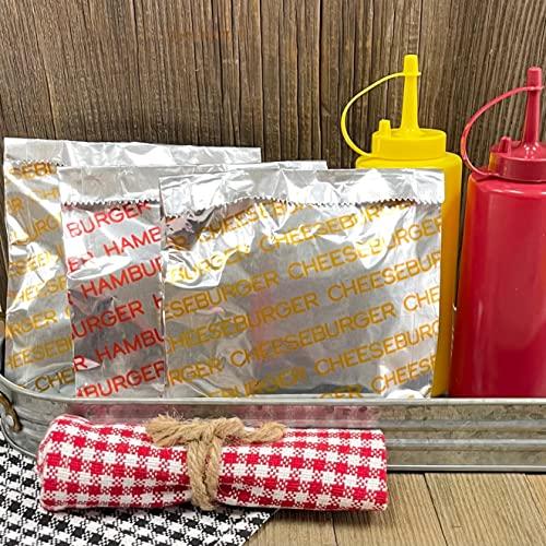 Outside the Box Papers Printed Foil Cheeseburger Bags- 75 Pack - Silver, Yellow