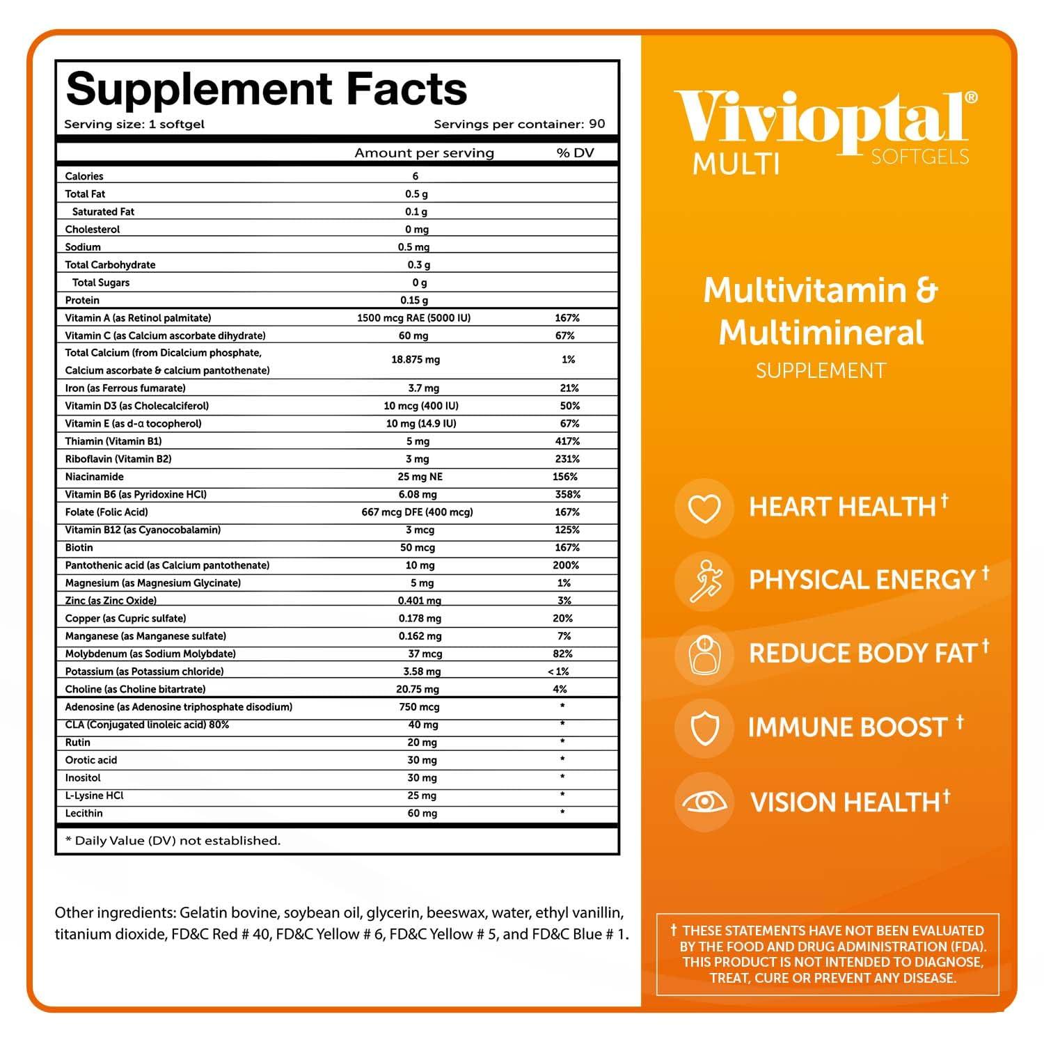 Vivioptal Vitamins Vivioptal Multi, 90 Softgels (1 Year Supply), Multivitamin & Multimineral, Gluten Free, German Formula