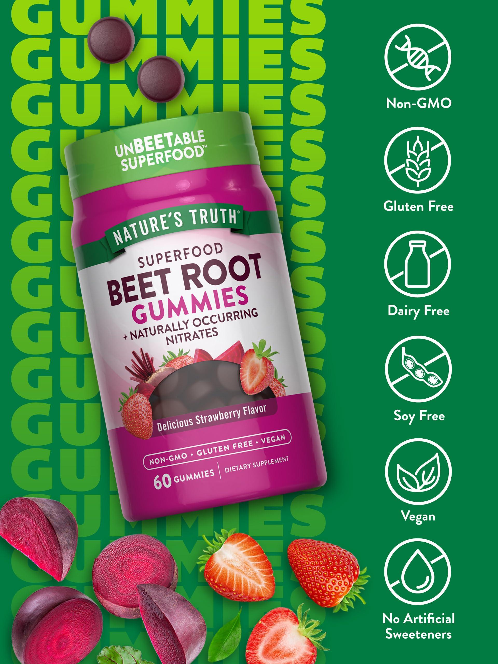 Nature's Truth Nature\'s Truth Beet Root Gummies | 60 Count | Super Food | with Black Pepper | Strawberry Flavor | Vegan, Non-GMO & Gluten Free Supplement