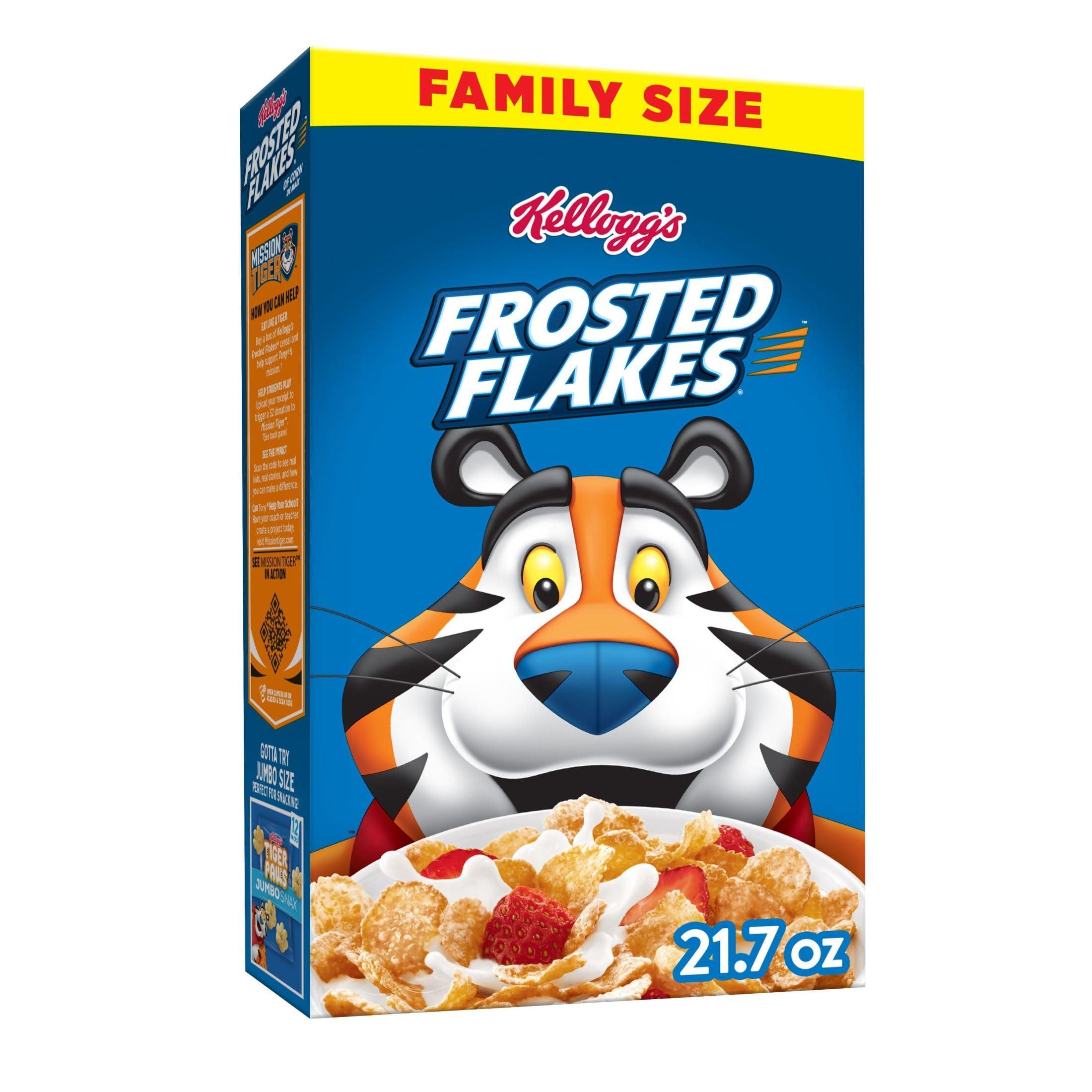 Frosted Flakes Kellogg\'s Frosted Flakes Breakfast Cereal, Kids Cereal, Family Breakfast, Family Size, Original, 21.7oz Box (1 Box)