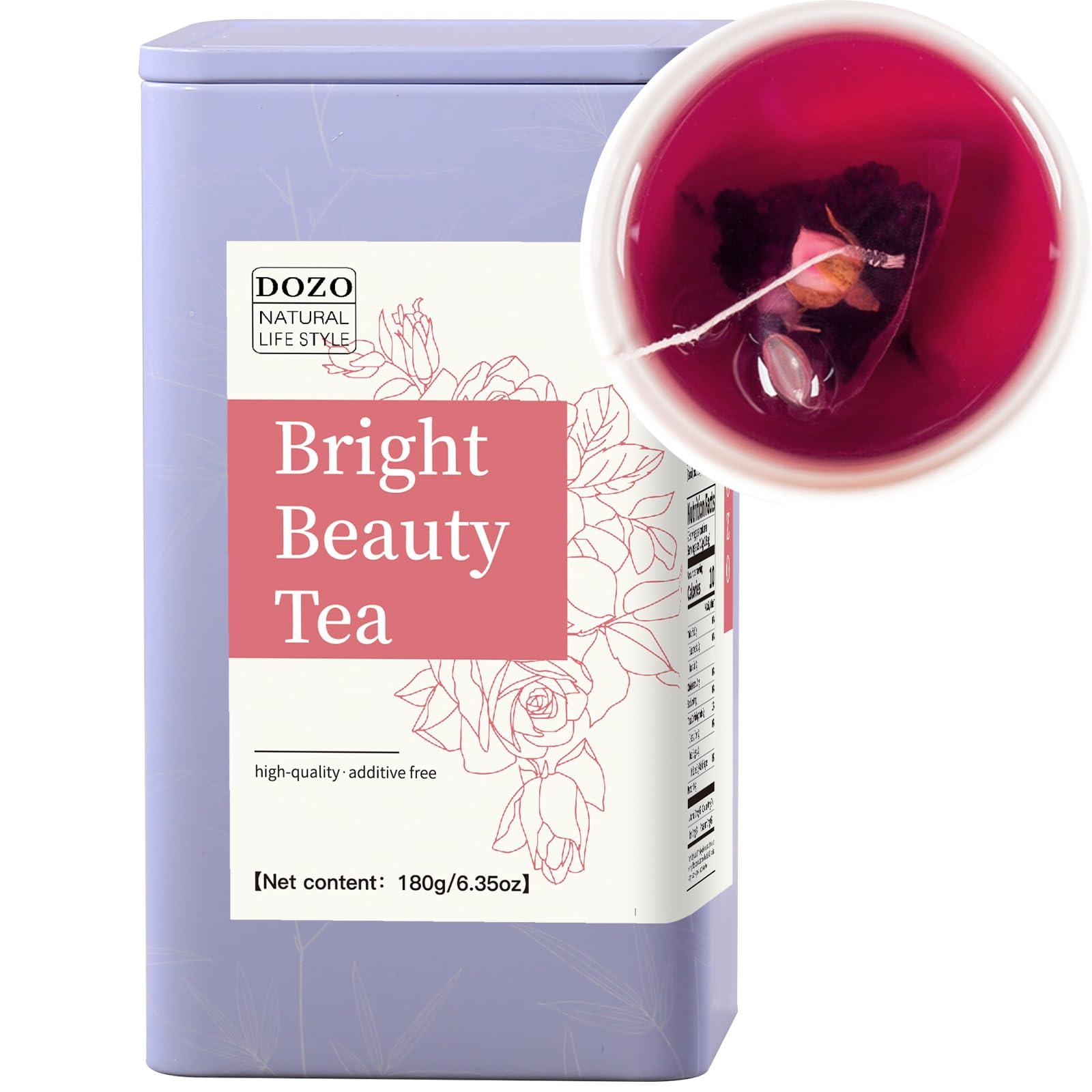 DOZO DOZO Beauty tea Bright Beauty Tea Bags Black Mulberries Rose Black Wolfberry Tea 6.35oz/180g (30bags) Glow Beautiful Flower Tea Mulberry Black Goji Berries Anthocyanin Vegan Health Herbal Tea