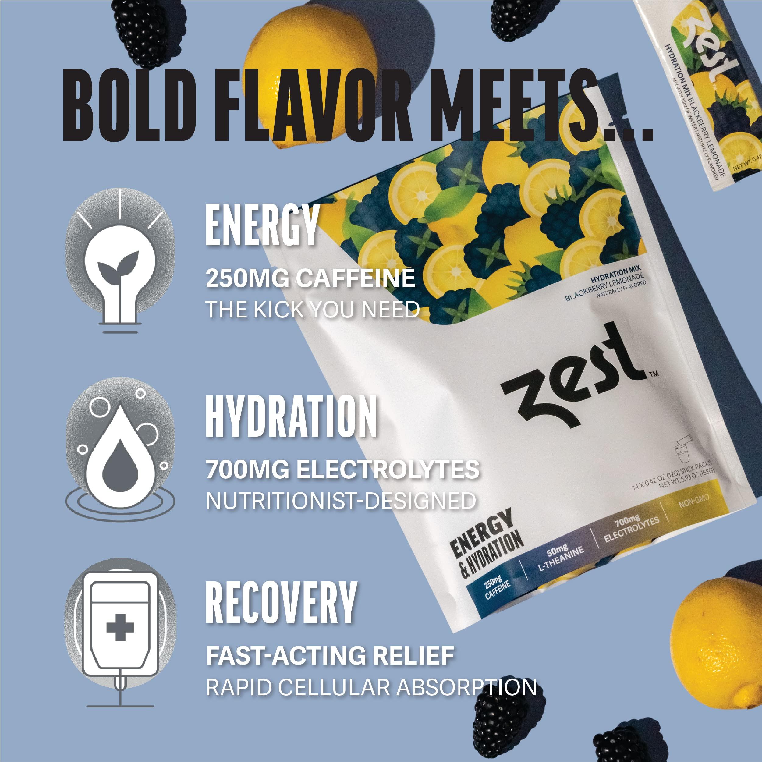 ZEST TEA Zest Electrolyte Hydration Powder - Mix w/Water - 14 Packets - Low Sugar Liquid Enhancer (1 Pack (14 Powder Sticks), BlackBerry Lemonade (Energy & Hydration))