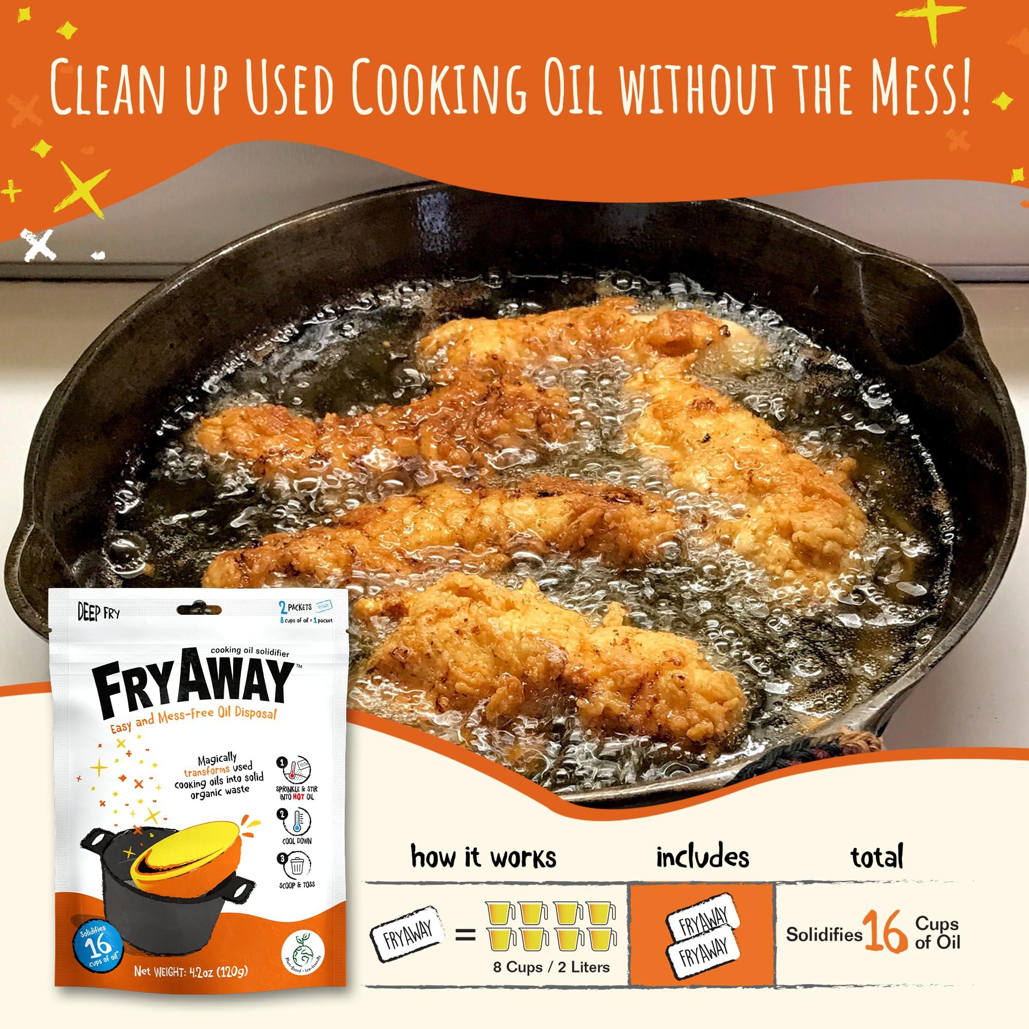 FryAway FryAway Deep Fry Cooking Oil Solidifier, As Seen on Shark Tank, Solidifies 1 Gallon of Oil - Plant-Based Powder, Transforms Oil to Solid, Mess-Free Cleanup and Disposal - Easy to Use, Made in US, Kosher.