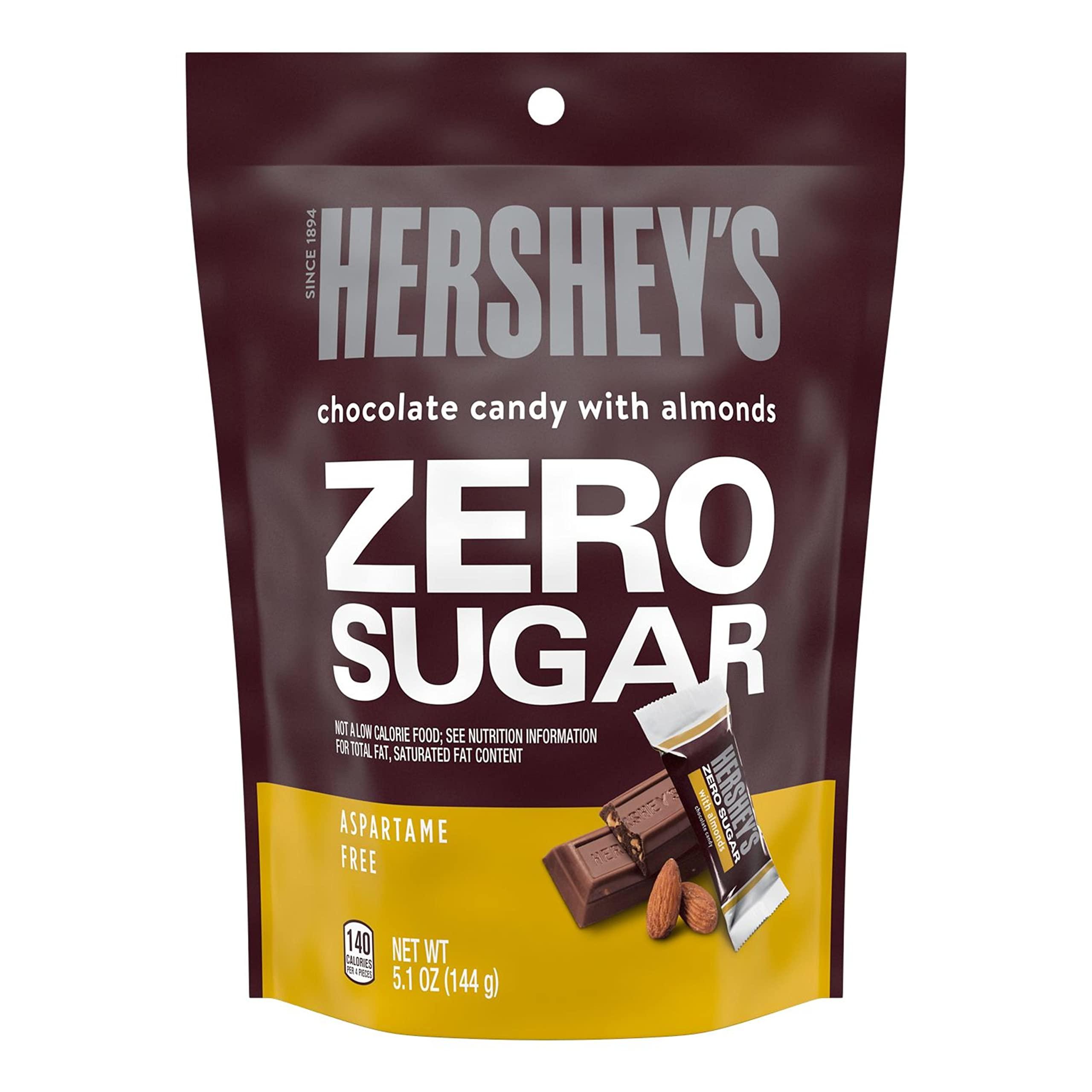 HERSHEY'S HERSHEY'S Zero Sugar Chocolate with Almonds Candy Bars, Individually Wrapped, Aspartame Free, 5.1 oz Bag