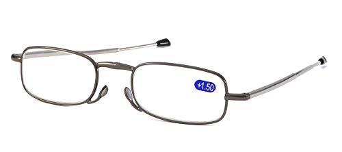 SOOLALA SOOLALA Metal Aolly Frame Folding Magnifying Compact Reading Glasses Reader w/Case (2 Pair/Gold + Gun, 2.75)