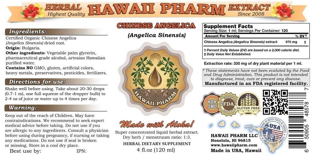 HawaiiPharm HawaiiPharm Chinese Angelica Liquid Extract, Organic Chinese Angelica (Angelica Sinensis) Tincture Supplement 4 oz