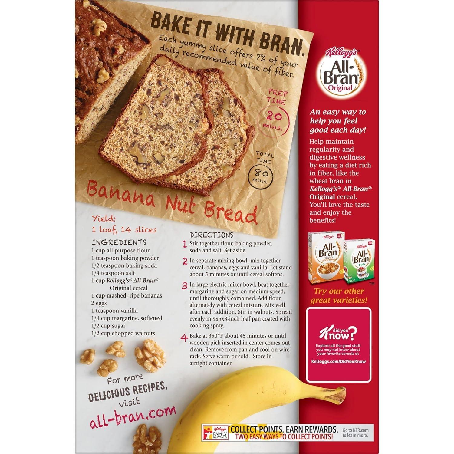 Kelloggs Generic Kelloggs.All Bran Breakfast Cereal - 8 Vitamins and Minerals - High Fiber Cereal - Original - 18.6 Oz Box - Pack of 6
