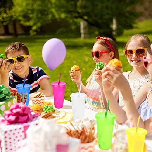 LEIFEOSH 24 Pack Plastic Tumblers with Lids and Straws, Reusable Cups with Lids Plastic Colorful Cups for Parties Birthdays, Iced Coffee Cup Travel Mug Cold Drink Cups Bulk Tumblers (24 oz, Light Colors)