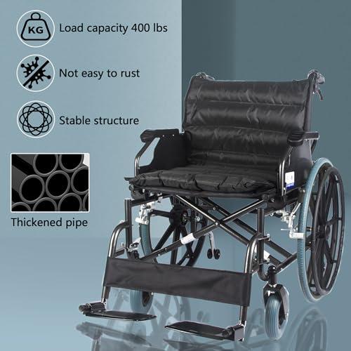 kaiyang 22 in Extra Wide Wheelchairs for Adults 400 lbs Bariatric Wheelchair with 22 inch Portable Wheelchair Cushions & Bag, Foldable Light Weight Wheel Chair for Adults Silla de Ruedas para Adultos