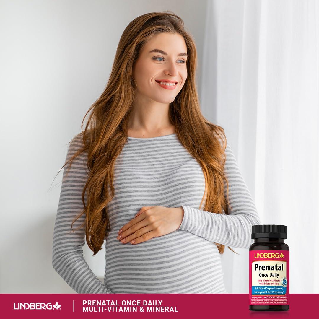 Lindberg Lindberg Prenatal Vitamins for Women | 60 Capsules | Multivitamin & Mineral with Folate and Iron | Once Daily Supplement | Non-GMO, Gluten Free
