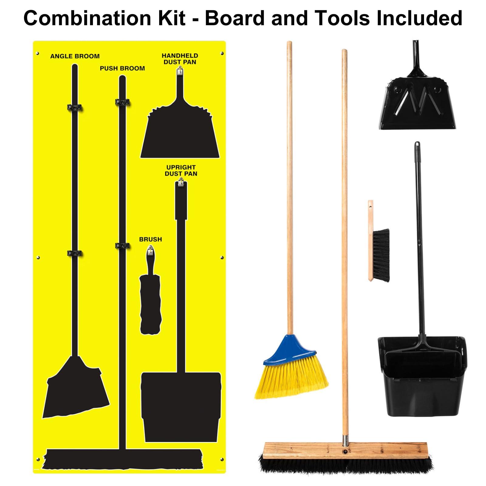 Accuform Clean & Sweep 5S Shadow Board/Wall Mount Broom Holder, 68" x 30" Board, 5S Cleaning Station - with Broom and Dustpan Set Included, Made in The USA by AccuformNMC, Yellow/Black, PSB716YLBK