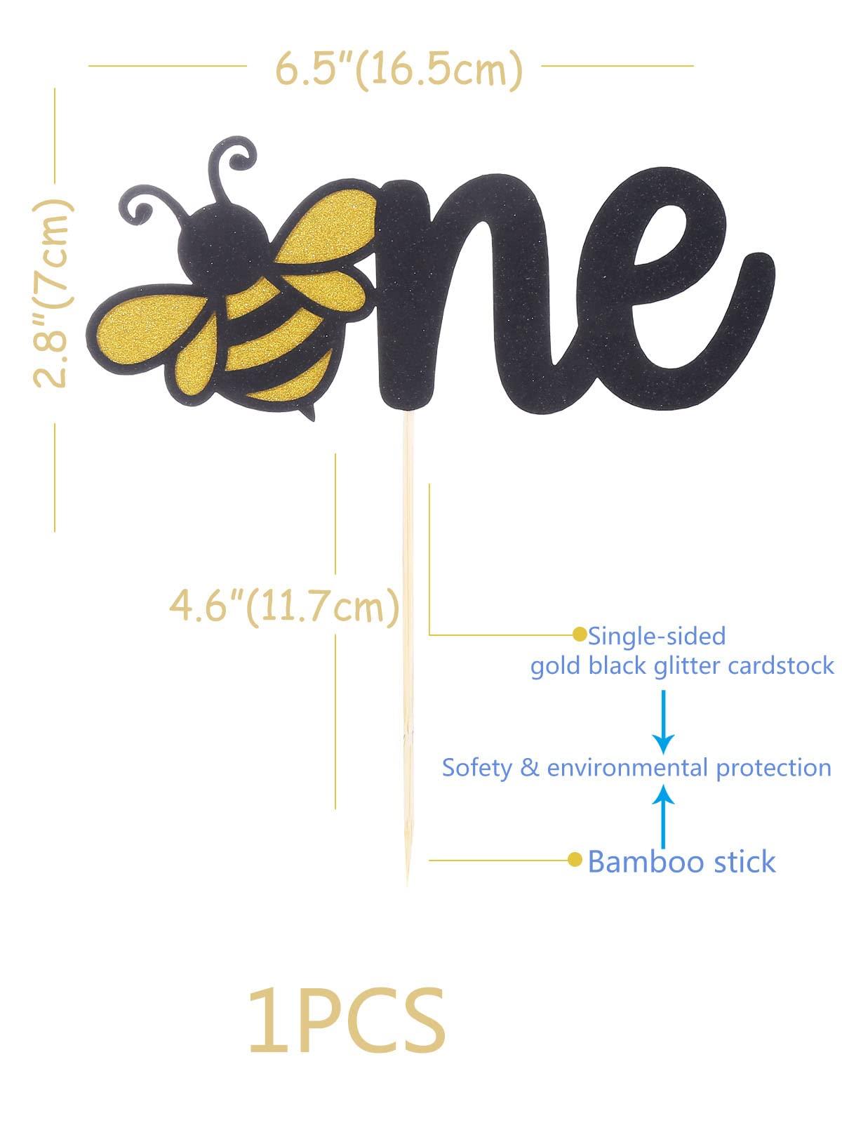 LeeLeeAn One Birthday Bee Cake Topper - Bumble bee Theme Baby first Birthday Party Gender Reveal Cake TopperGold Happy 1st anniversary cake topper