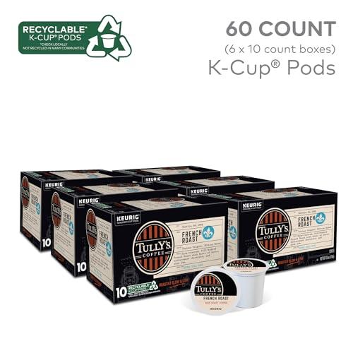 TULLY\'S Tully\'s Coffee French Roast, Keurig Single Serve K-Cup Pods, Dark Roast Coffee, 60 Count, (6 Packs of 10)