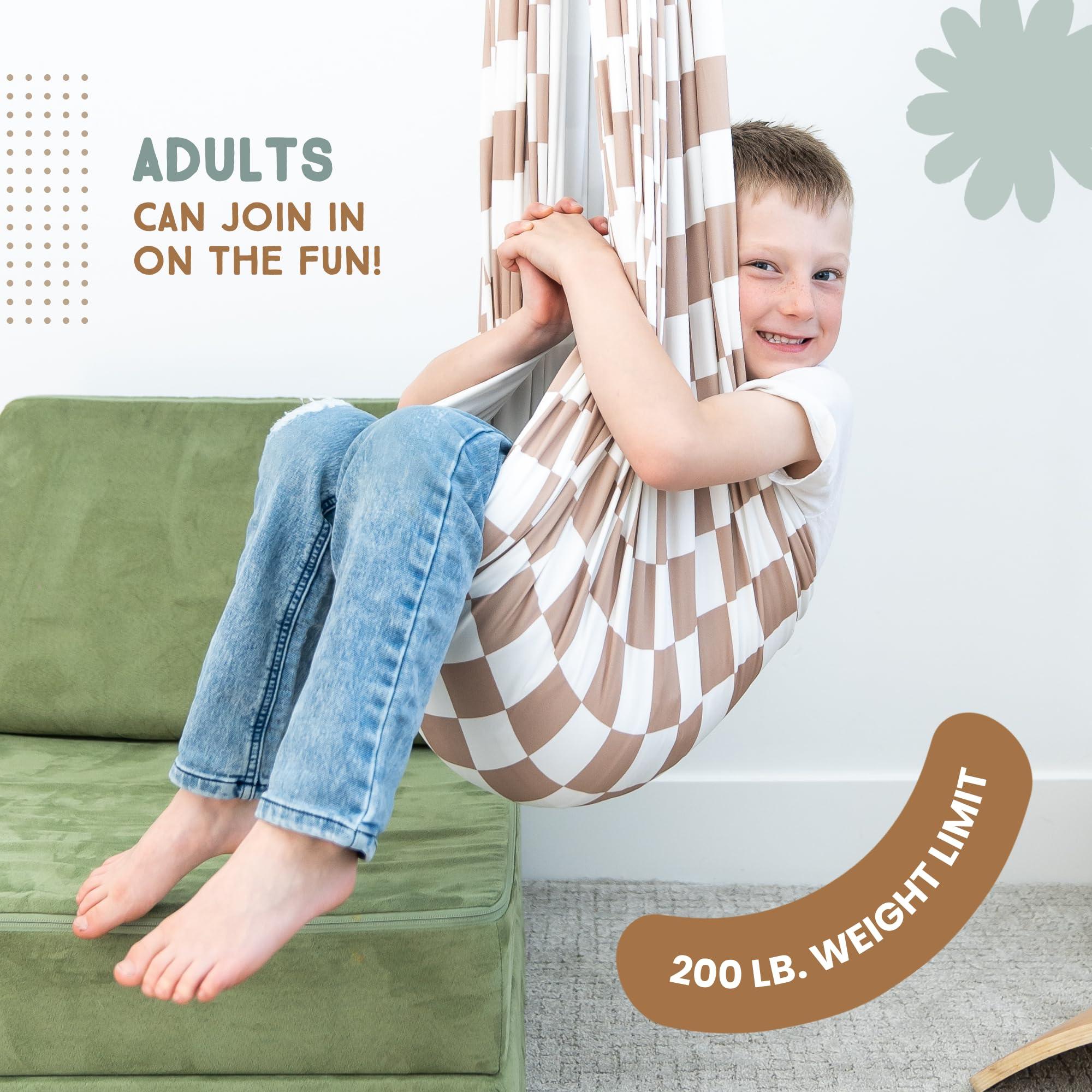 Bouncee Bouncee Sensory Swing I Kids and Adults I 55\"x60\" Indoor or Outdoor Hammock, Babies, Toddlers, Children, Adults I Special Needs I Autism Sensory I Relaxing Calming Pod I Holds up to 200 Pounds I Tan