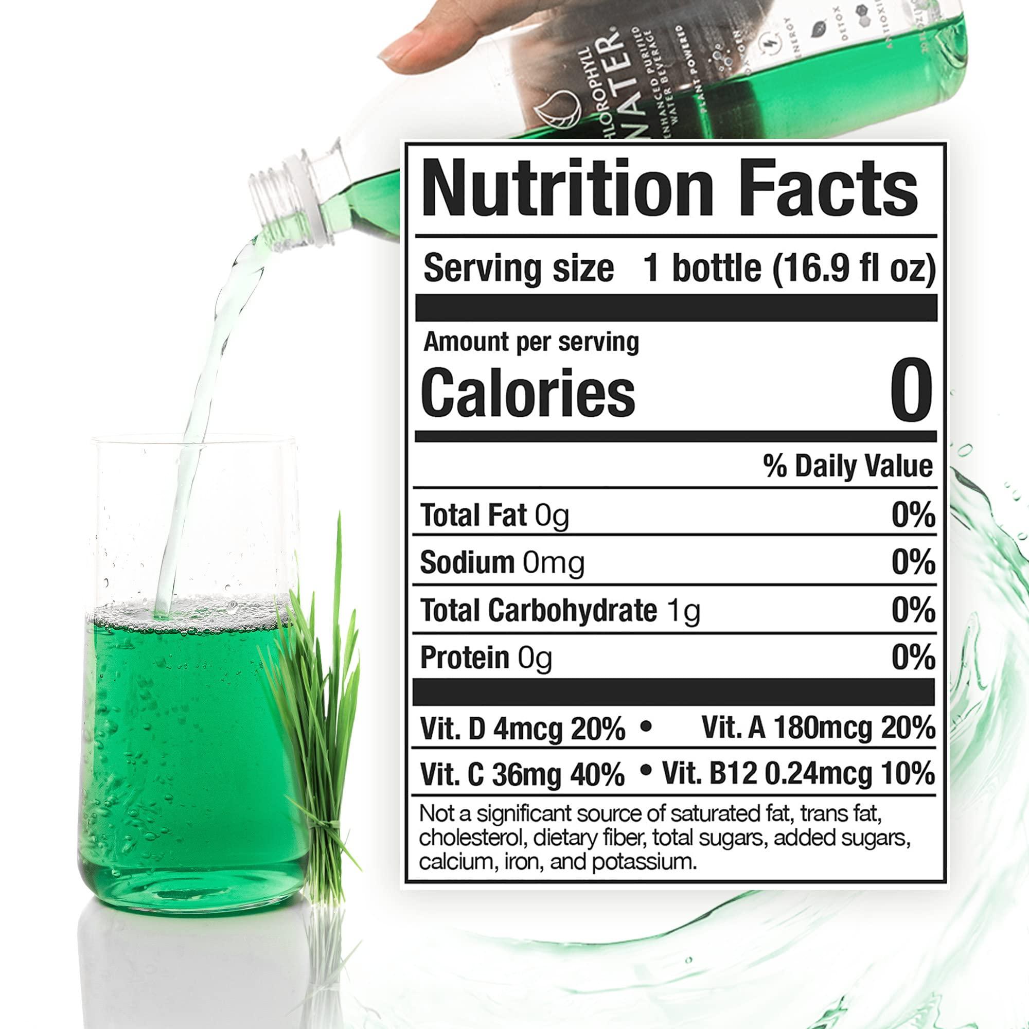 Chlorophyll Water Chlorophyll Water Purified Mountain Spring Water w/Liquid Chlorophyll & Vitamins A, B12, C, D | Plant Based | Antioxidants, Detox Water, Energy Boost, Immune Support 12pk