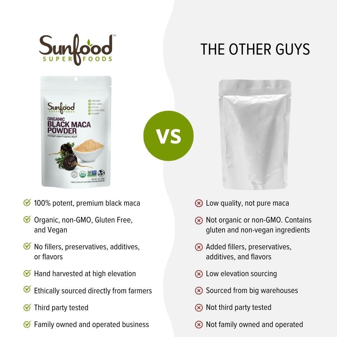 Sunfood Superfoods Sunfood Superfoods Black Maca Powder Raw, Organic. 4 oz Bag