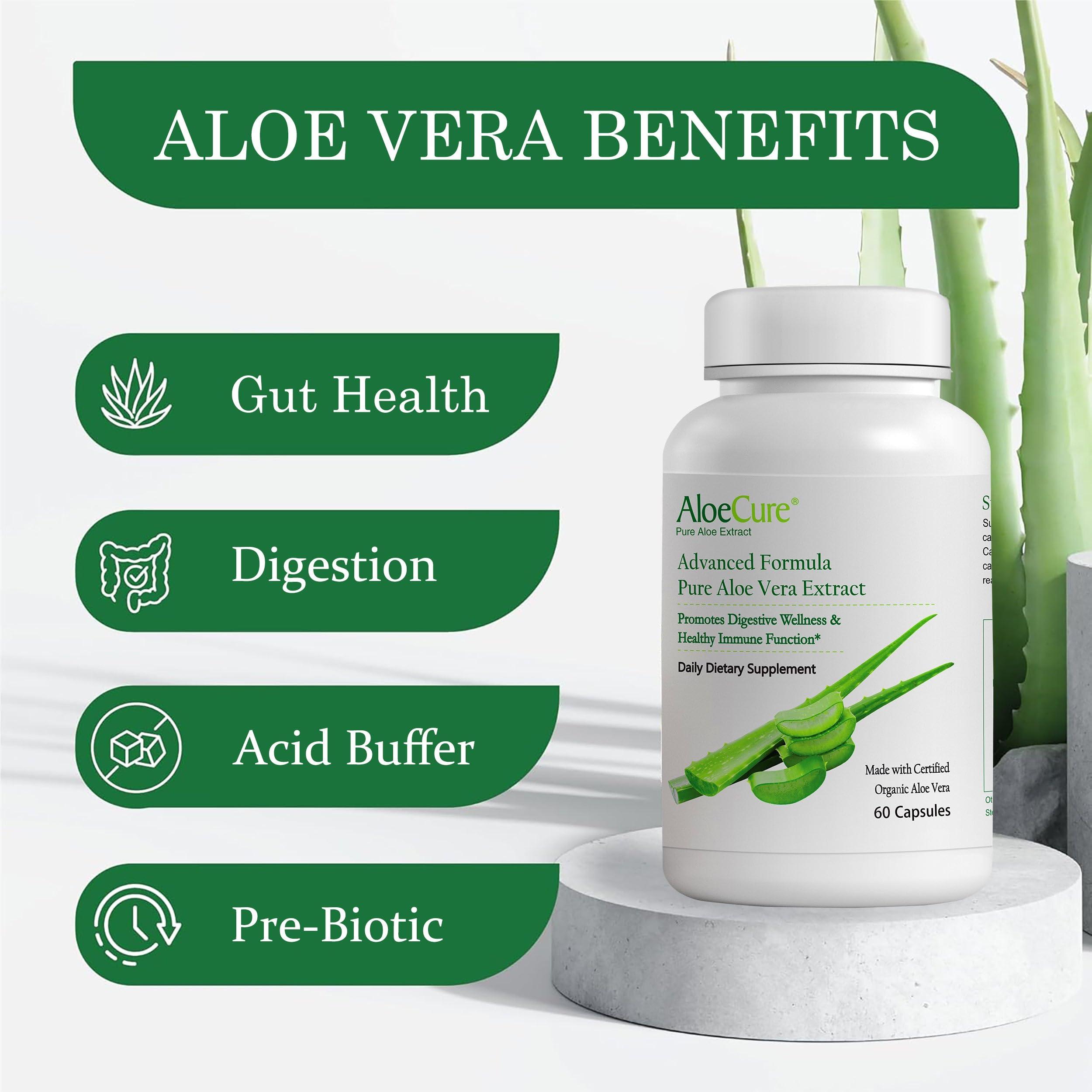 AloeCure AloeCure Organic Aloe Vera Capsules, 130,000mg Inner Aloe Leaf Equivelant per Serving, Support Gut Health & Digestive Comfort, Stomach Acid Buffer, Natural Immune Supplement, Aloin Free, 60 Capsules