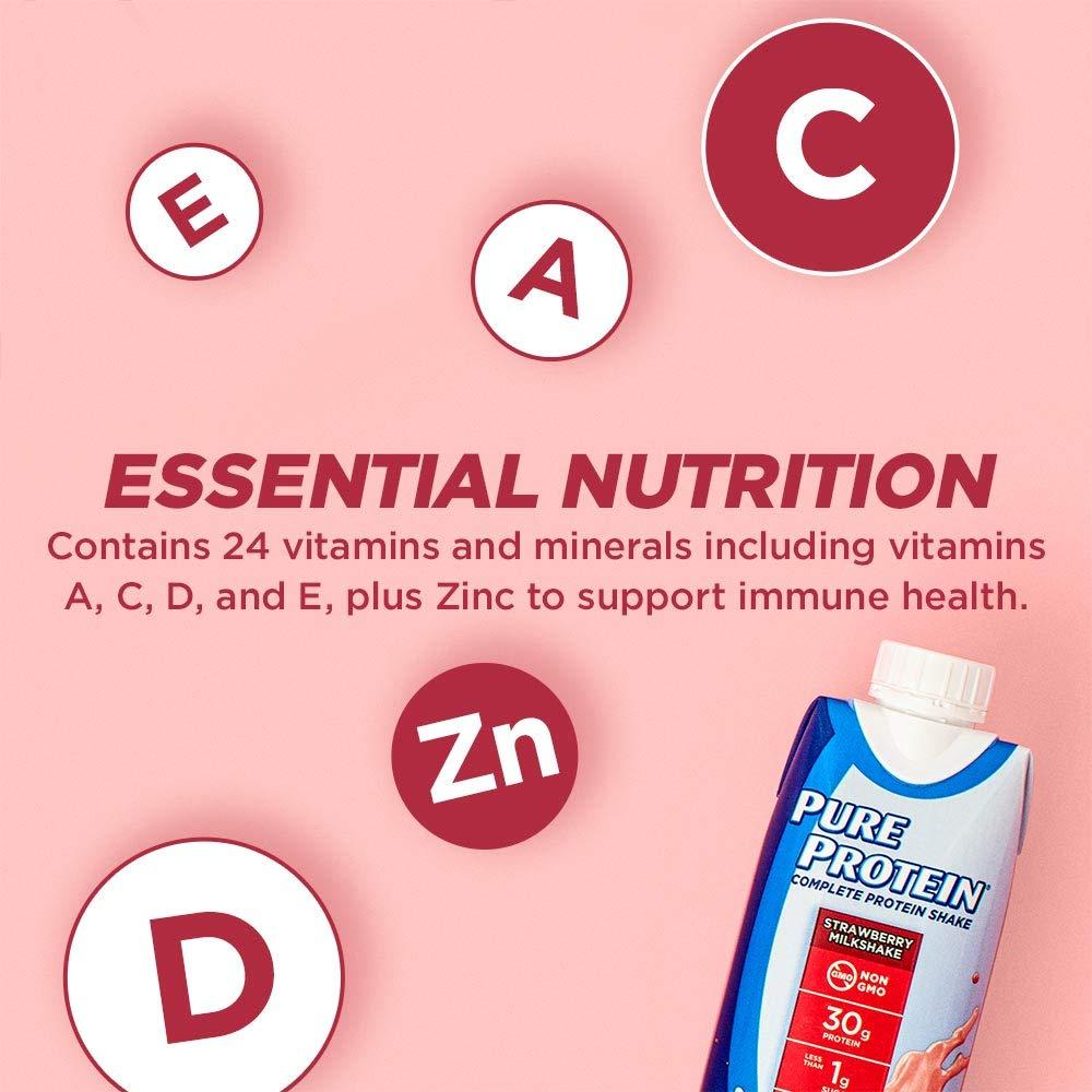 Pure Protein Pure Protein Shake, Strawberry, 30g Protein, 11 FL Oz, 4 Ct (Pack of 1)