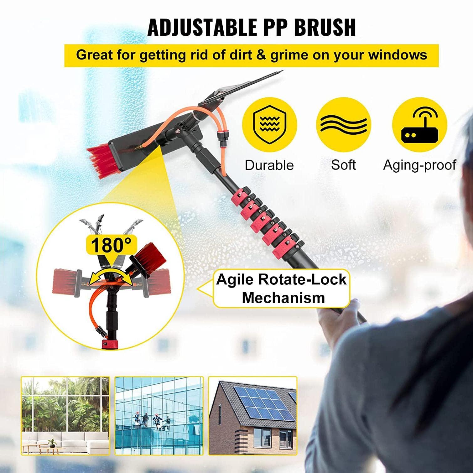 OUSIKA OUSIKA Window Cleaning Poles,Water Fed Pole Kit, 30Ft Length Water Fed Brush W/Squeegee, 9M Water Fed Cleaning System, 2-in-1 Aluminum Outdoor Window Cleaner, Cleaning Tool for Solar Panel/9M