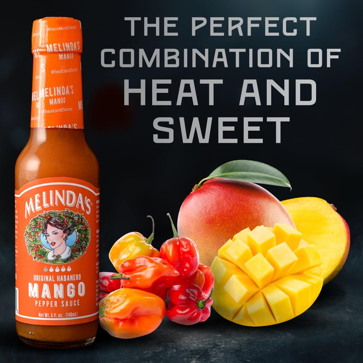 Melinda's Melindas Mango Habanero Hot Sauce - Sweet & Mild Hot Sauce - Mango Habanero Sauce Made with Fresh Ingredients, Real Mango, Habanero Peppers, Vinegar, Carrot & Lime - 5oz, 3 Pack