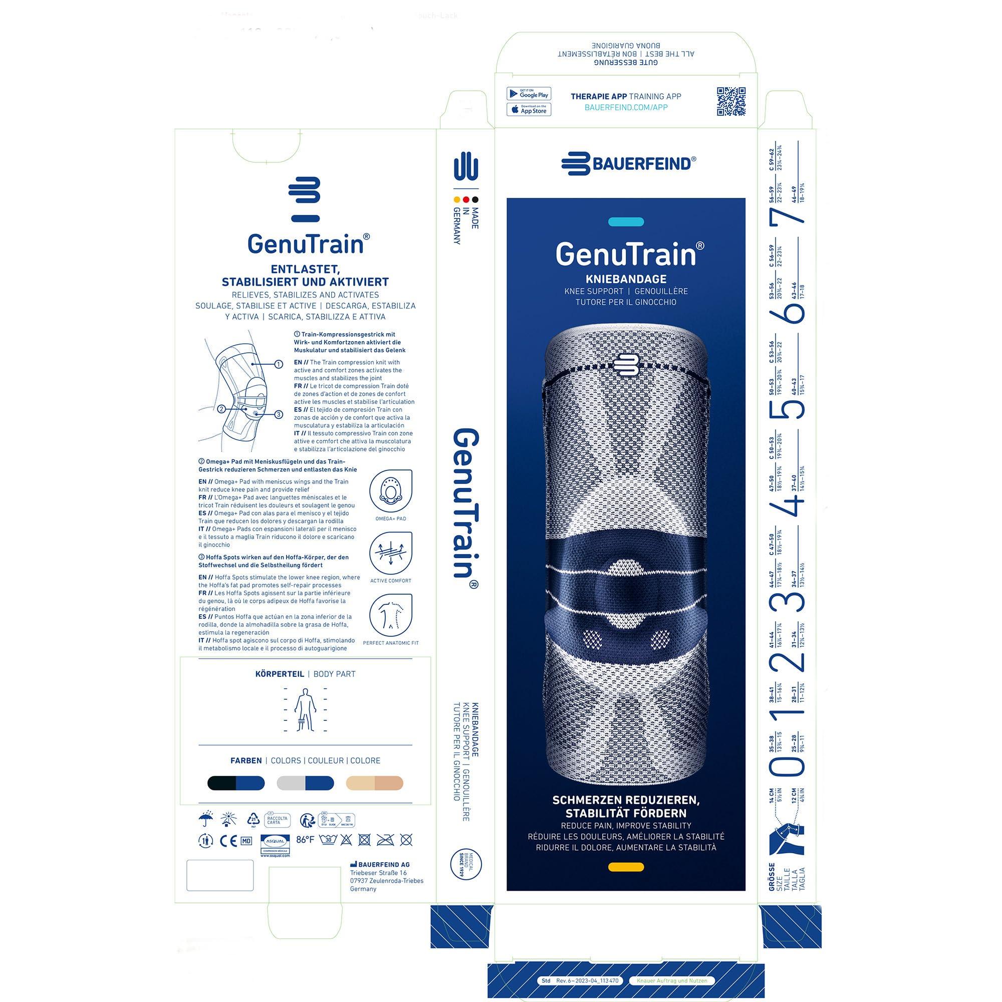 Bauerfeind Bauerfeind GenuTrain Knee Support Brace (New Version) - Targeted Support for Pain Relief & Stabilization for Weak, Swollen & Injured Knees & Arthritis - Size 7C, Comfort - Color Titanium