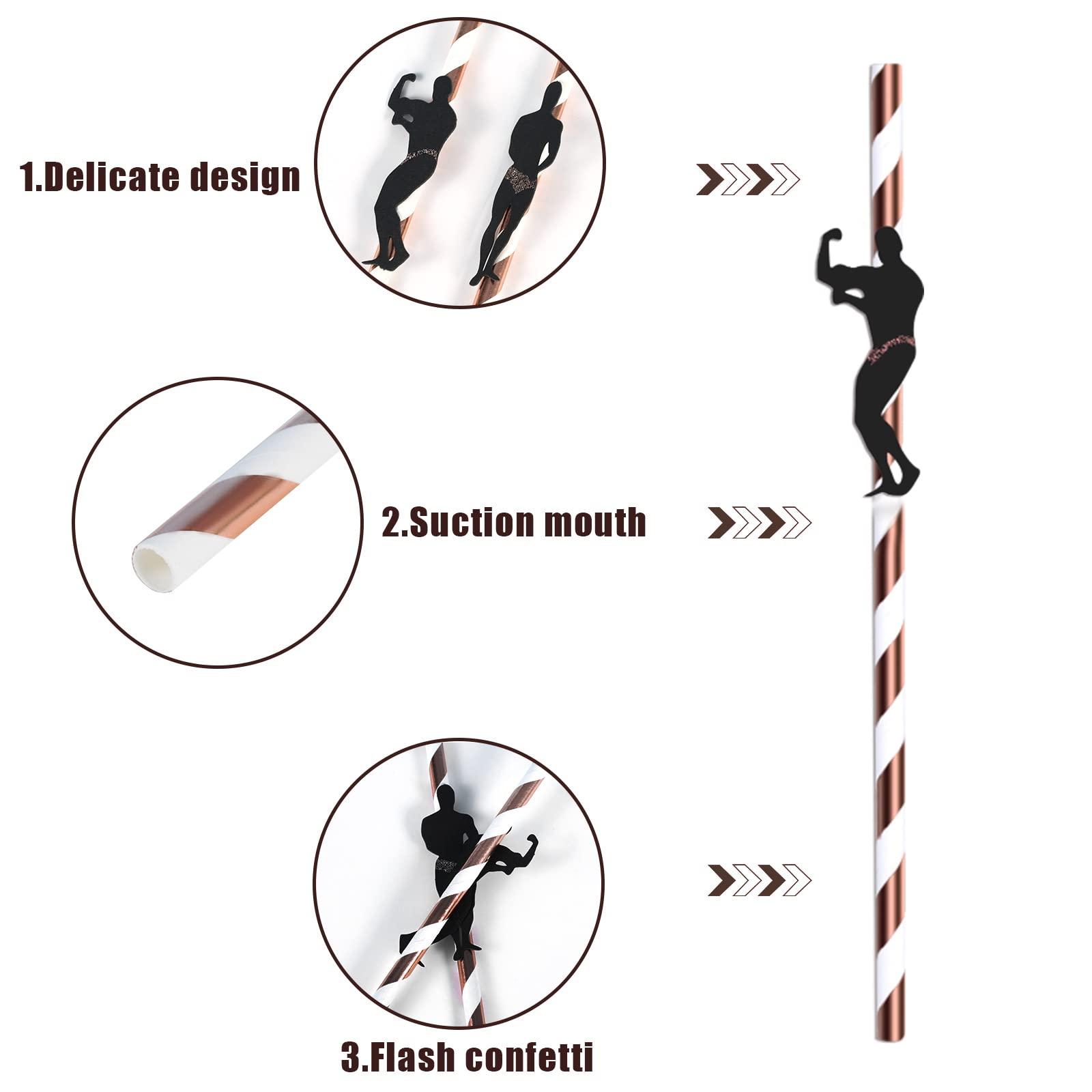 KINBOM 24pcs Bachelorette Party Decoration Straws Confetti Bachelorette Party Supplies Funny Drinking Straws for Adults, Party Favors, Ladies Bridal Shower Straws (Rose Gold)