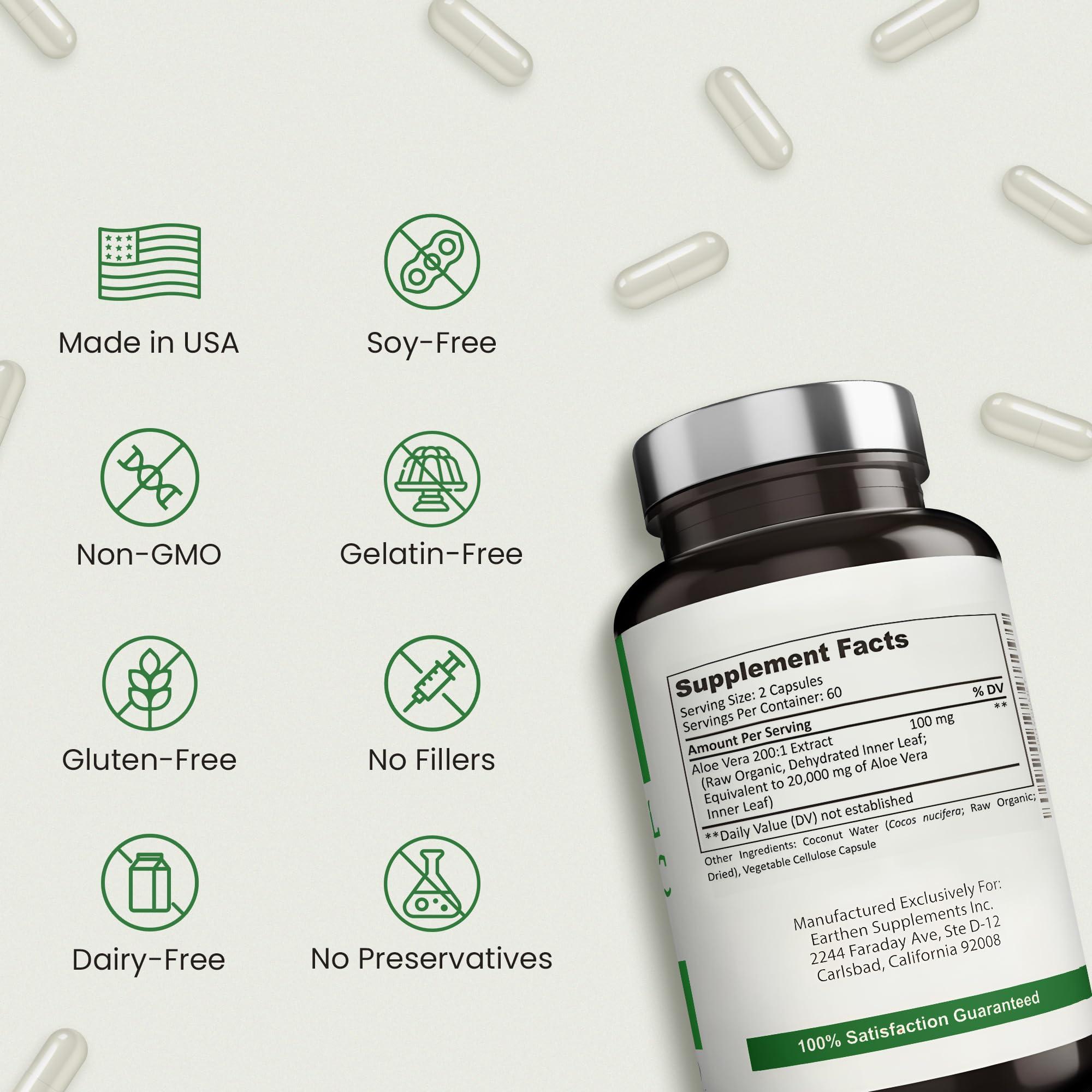 EARTHEN supplements Aloe Vera Supplement | Equivalent to 20,000mg | Made with Organic Ingredients | RAW All Natural | Non-GMO