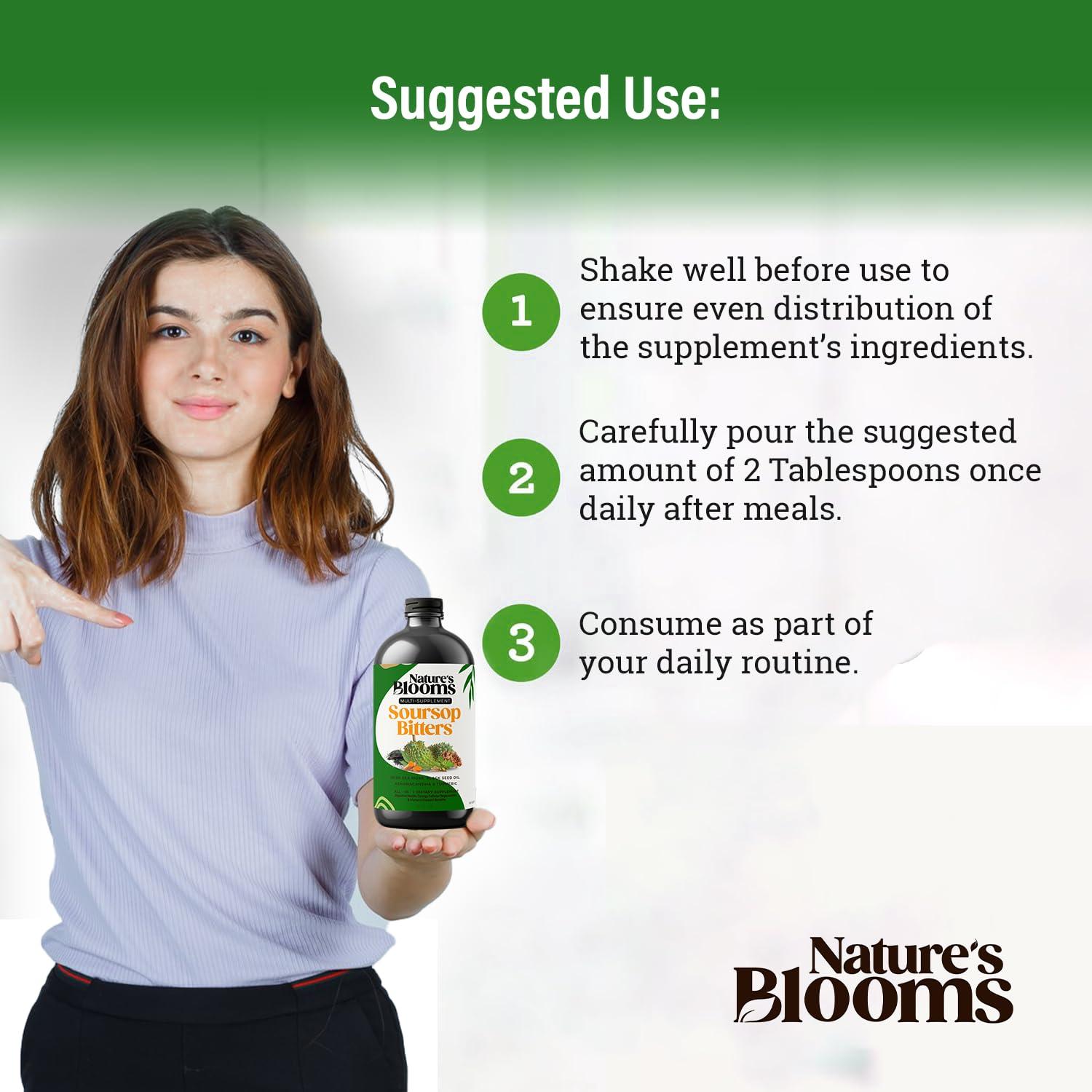 Nature\'s Blooms Soursop Bitters Liquid Supplement, 16 oz | Nature\'s Best Bitters | Health-Focused Ingredients for Antioxidant, Immune Support, and Digestion